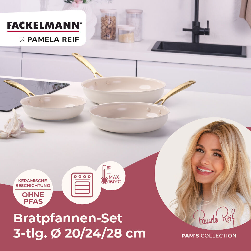 Pamela Reif Bratpfannen-Set Signature, Keramik, Gold-Griff, Ø20+24+28cm
