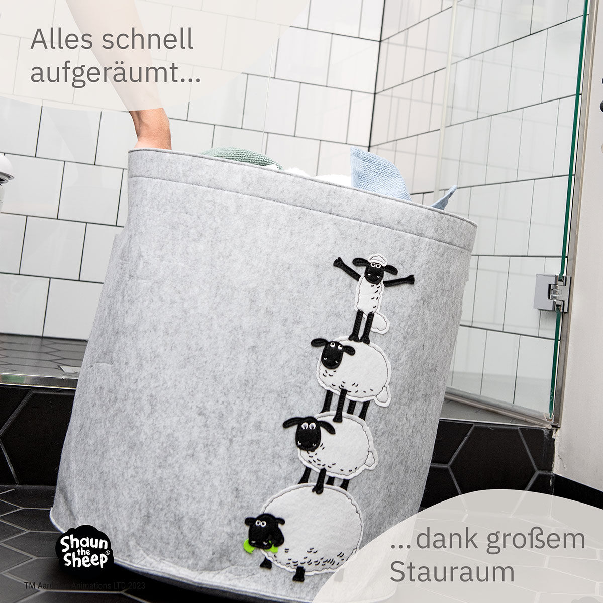 Aufbewahrungskorb Shaun und Freunde, Filz, 43,5x46cm