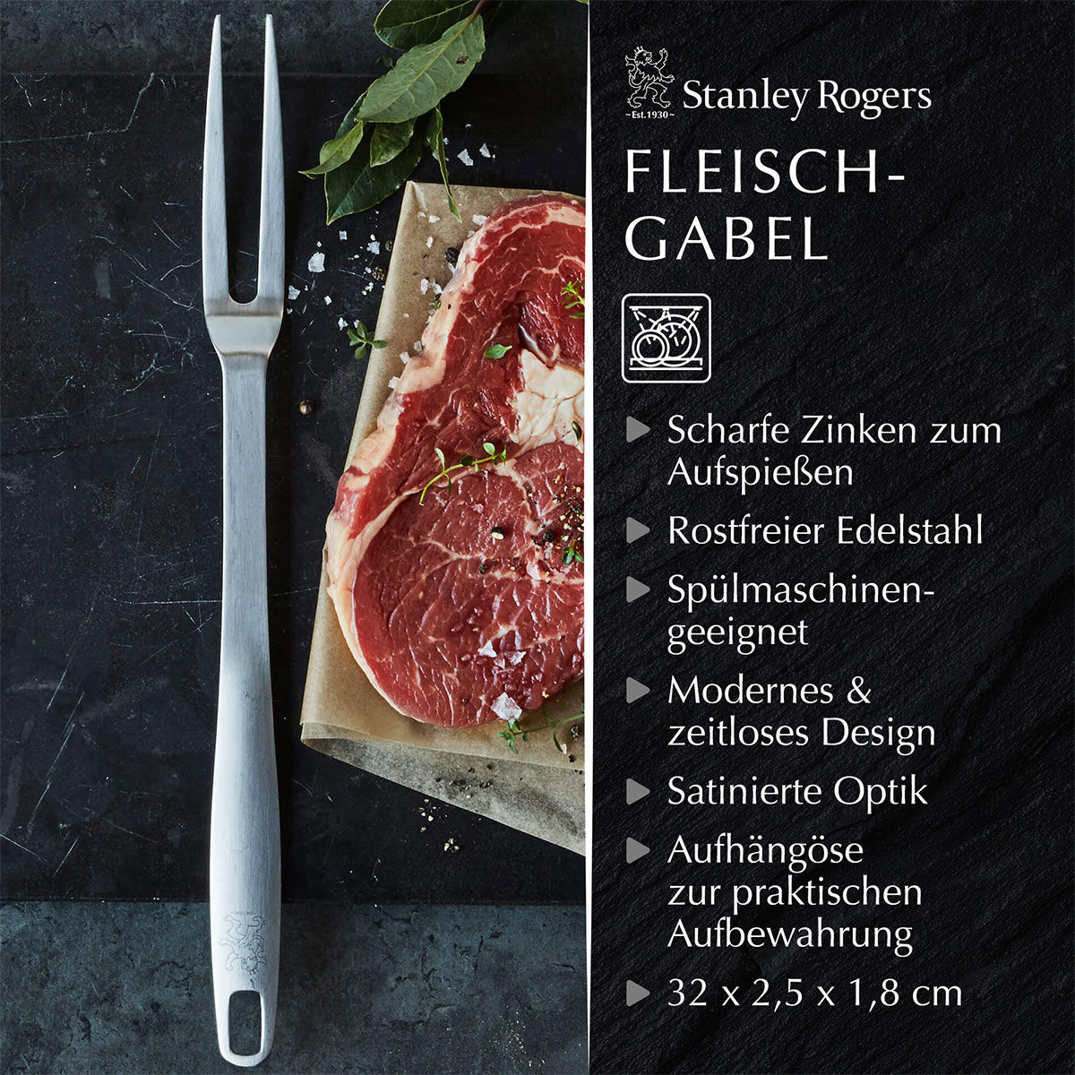 Fleischgabel Satin, 32cm, Edelstahl