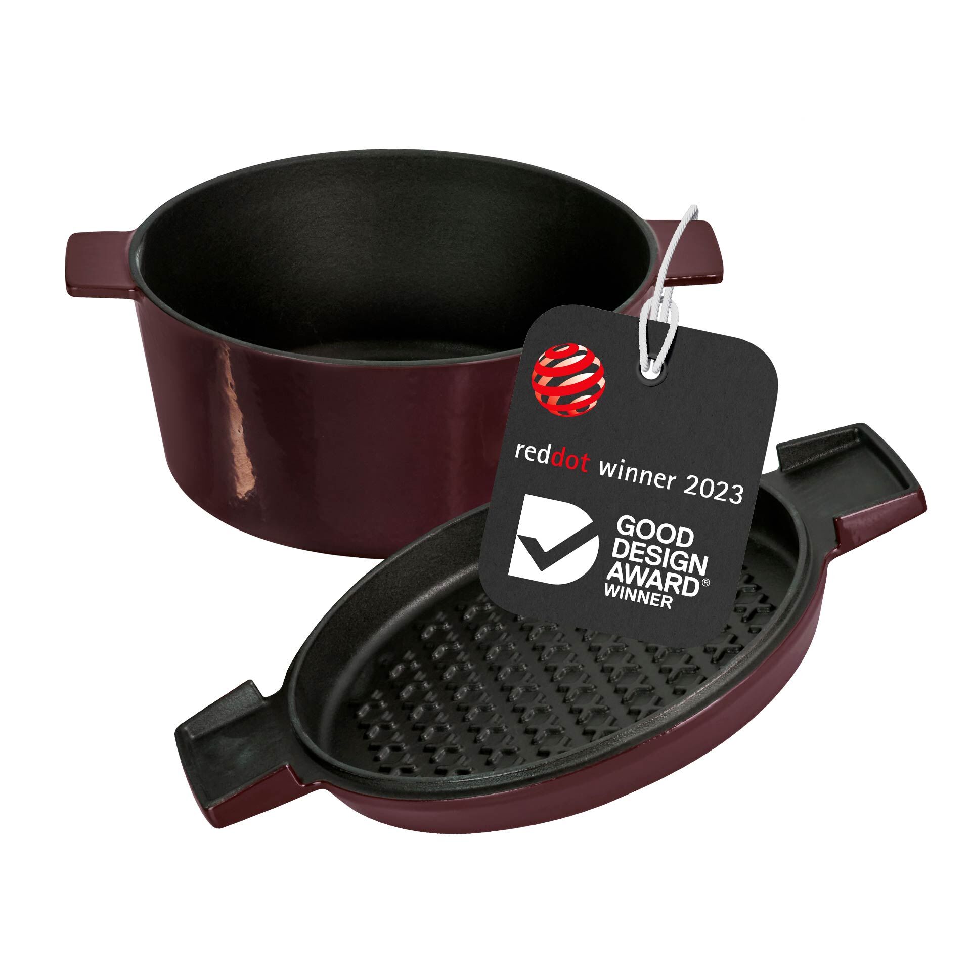 Cocotte mit Grilldeckel, 24cm, Gusseisen, bordeaux Cocotte mit Grilldeckel, 24cm, Gusseisen, bordeaux