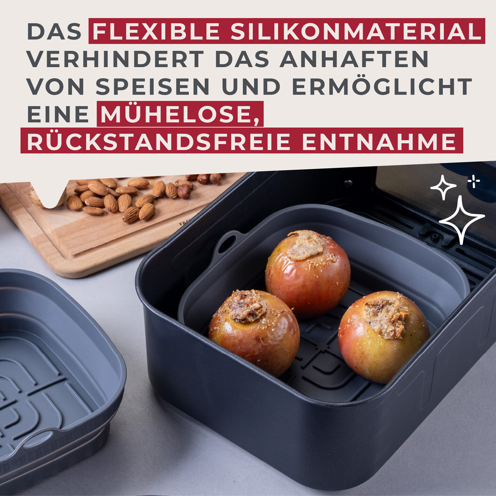 Silikonform für Heißluftfritteuse eckig, 17x17x6,5cm, faltbar