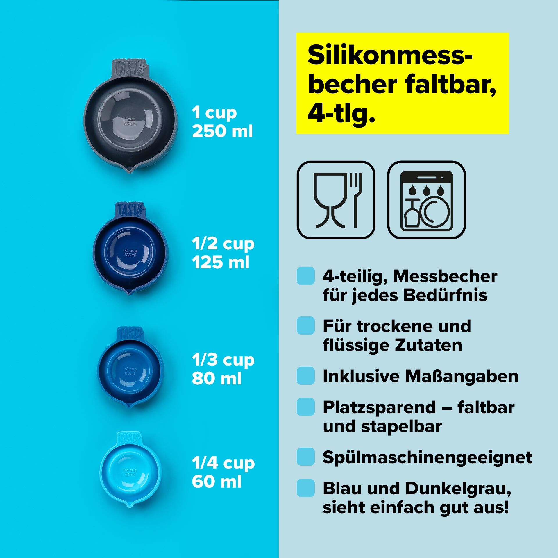 Messbecher faltbar, 4-teilig, Silikon