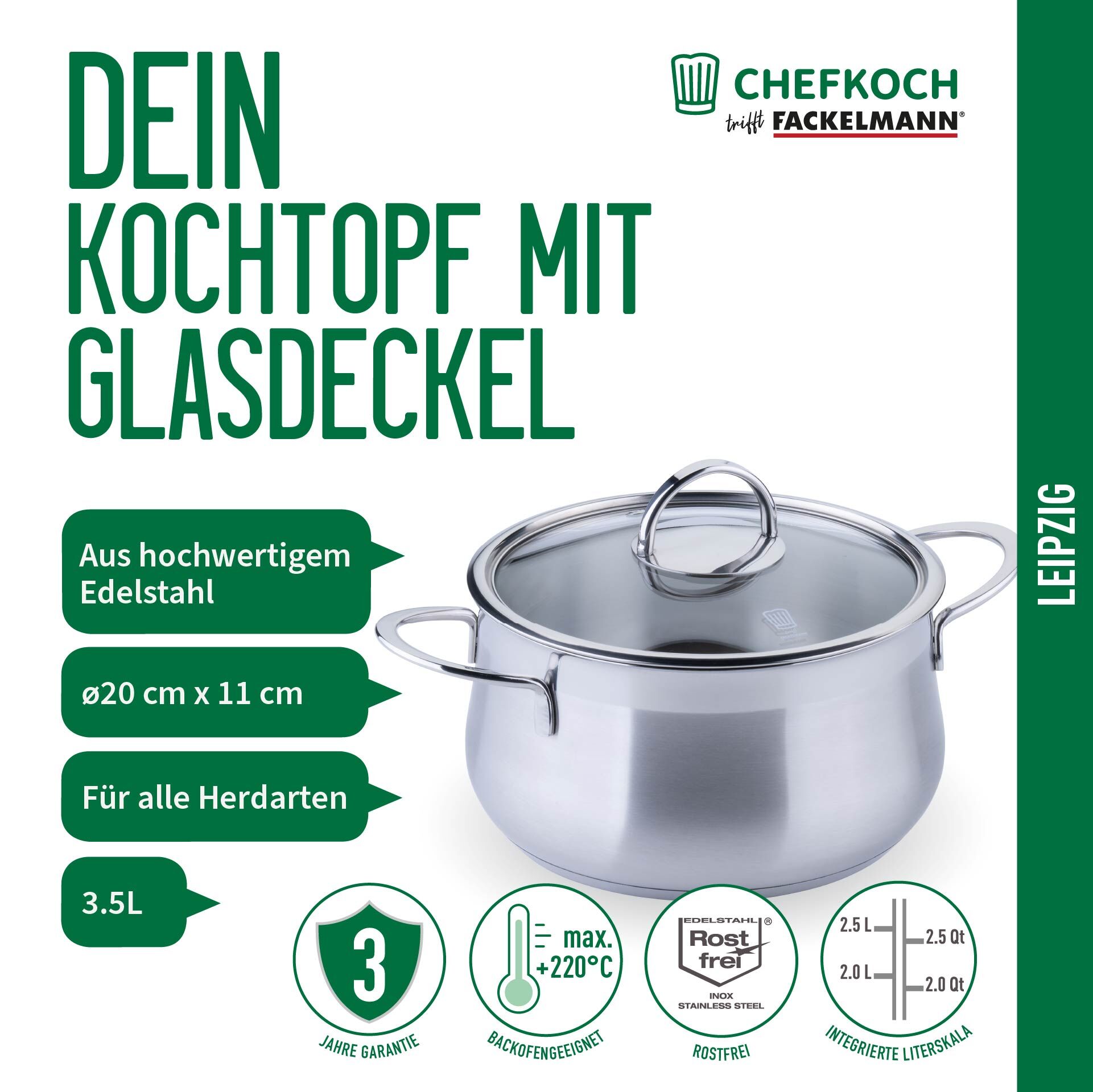 Kochtopf mit Glasdeckel Leipzig, Ø20cm