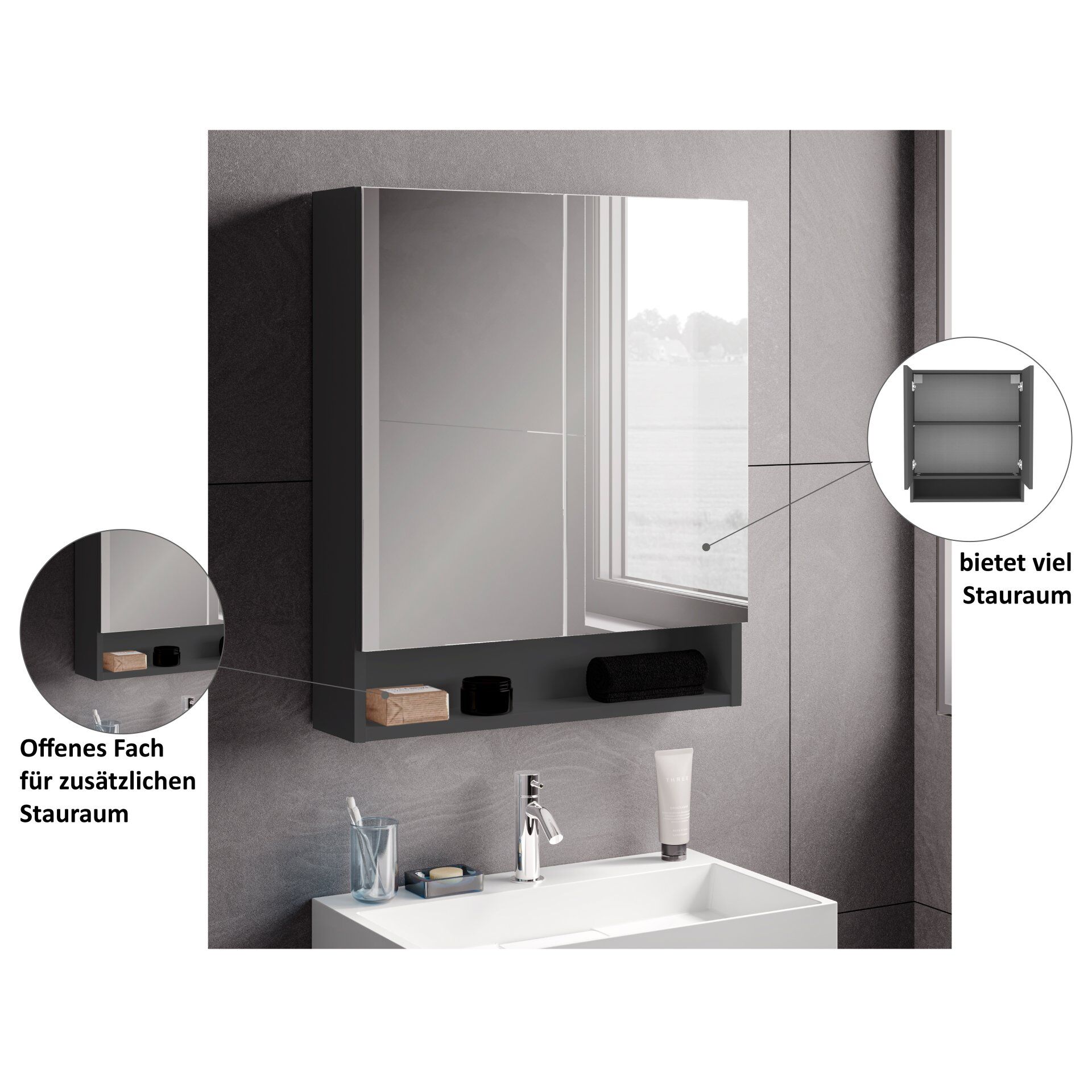 Spiegelschrank Easy, 60cm, Anthrazit