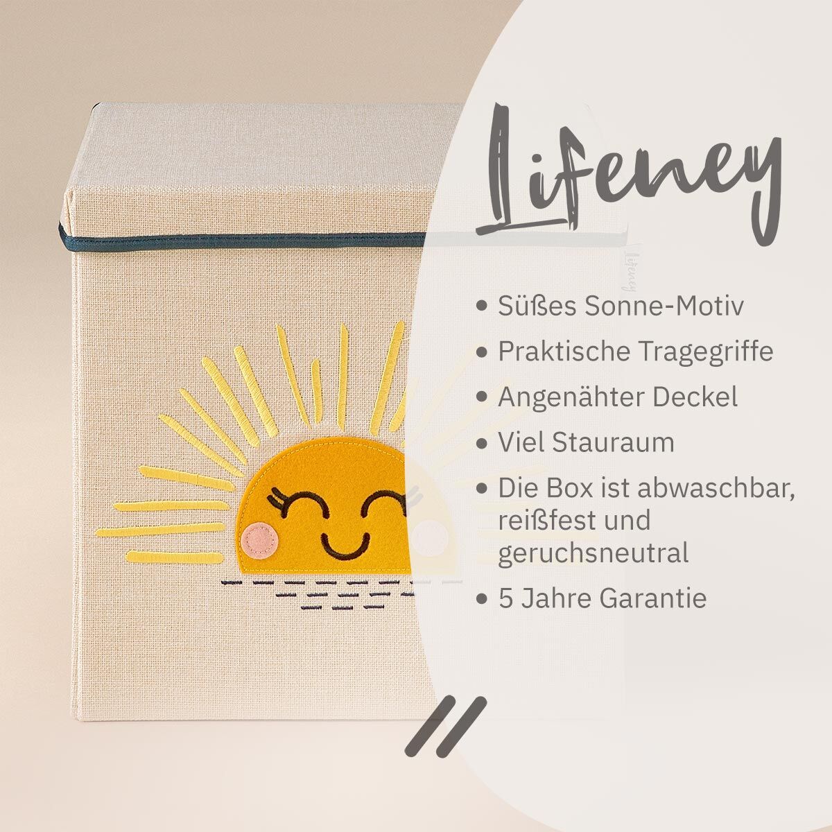 Aufbewahrungsbox mit Deckel Sonne, 33x33x33cm