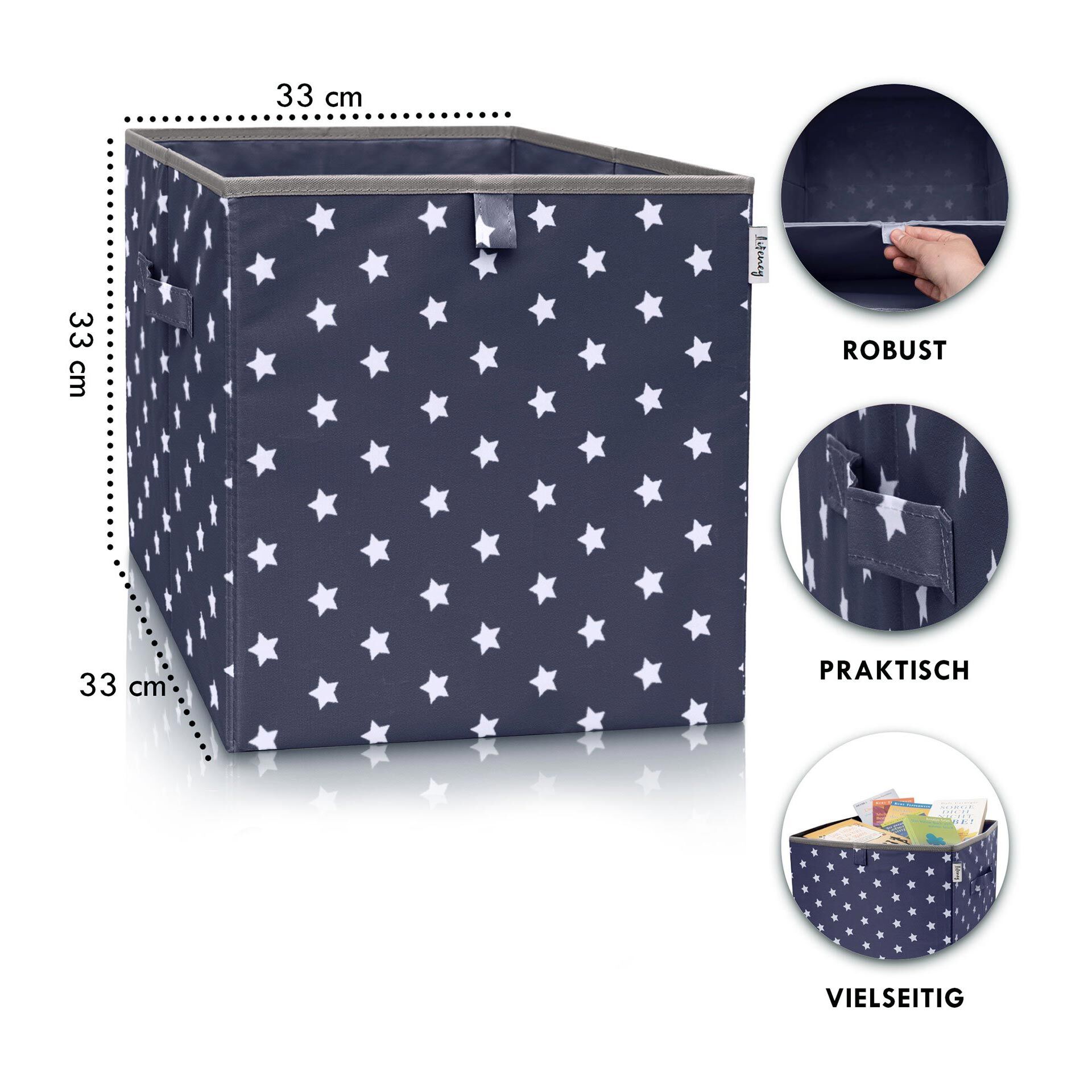 Aufbewahrungsbox 3er-Set Sterne, anthrazit hellblau & blau, 33x33x33cm