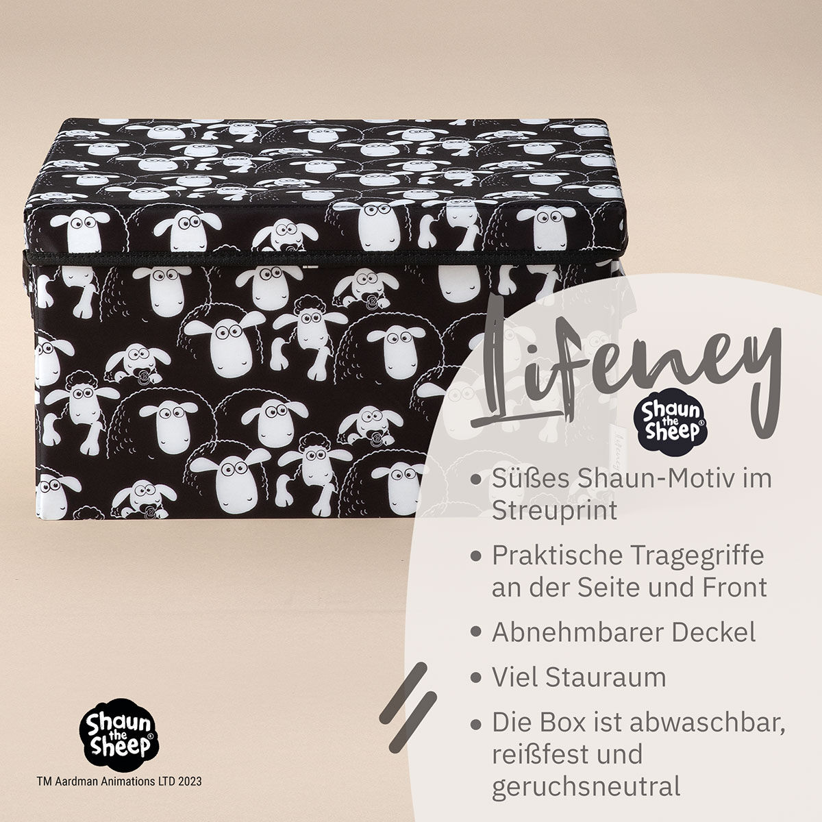 Aufbewahrungsbox mit Deckel Shaun schwarz, 25x37x21cm