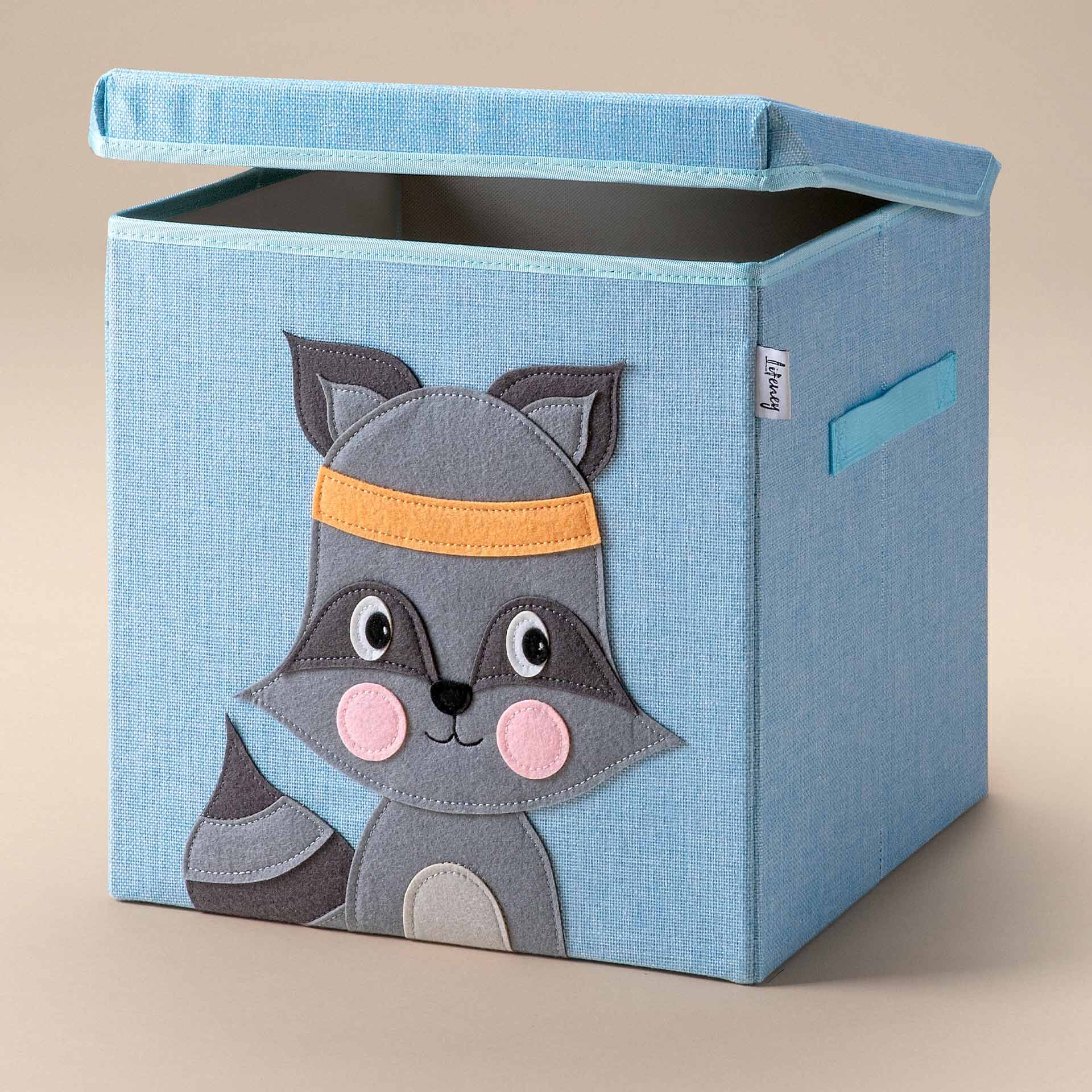Aufbewahrungsbox mit Deckel, Waschbär, blau, 33x33x33cm
