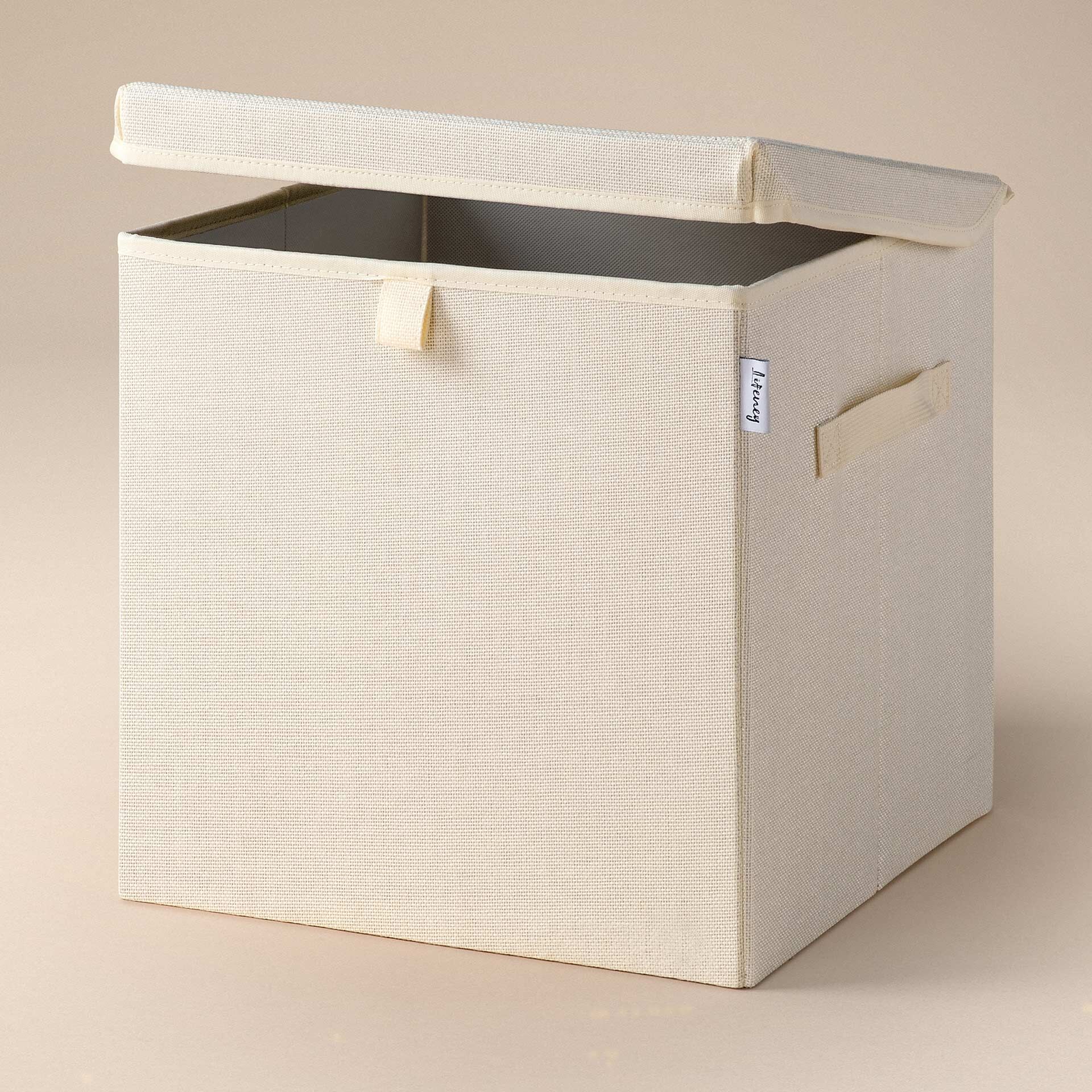 Aufbewahrungsbox mit Deckel, beige, 33x33x33cm