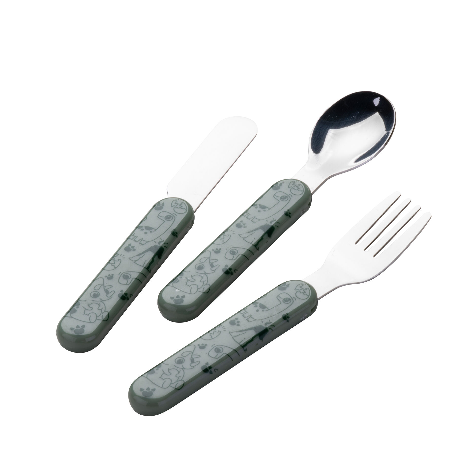 Kinderbesteck Dino, grün, 3-teilig