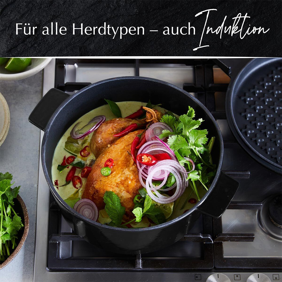 Cocotte mit Grilldeckel, 28cm, Gusseisen, schwarz Cocotte mit Grilldeckel, 28cm, Gusseisen, schwarz