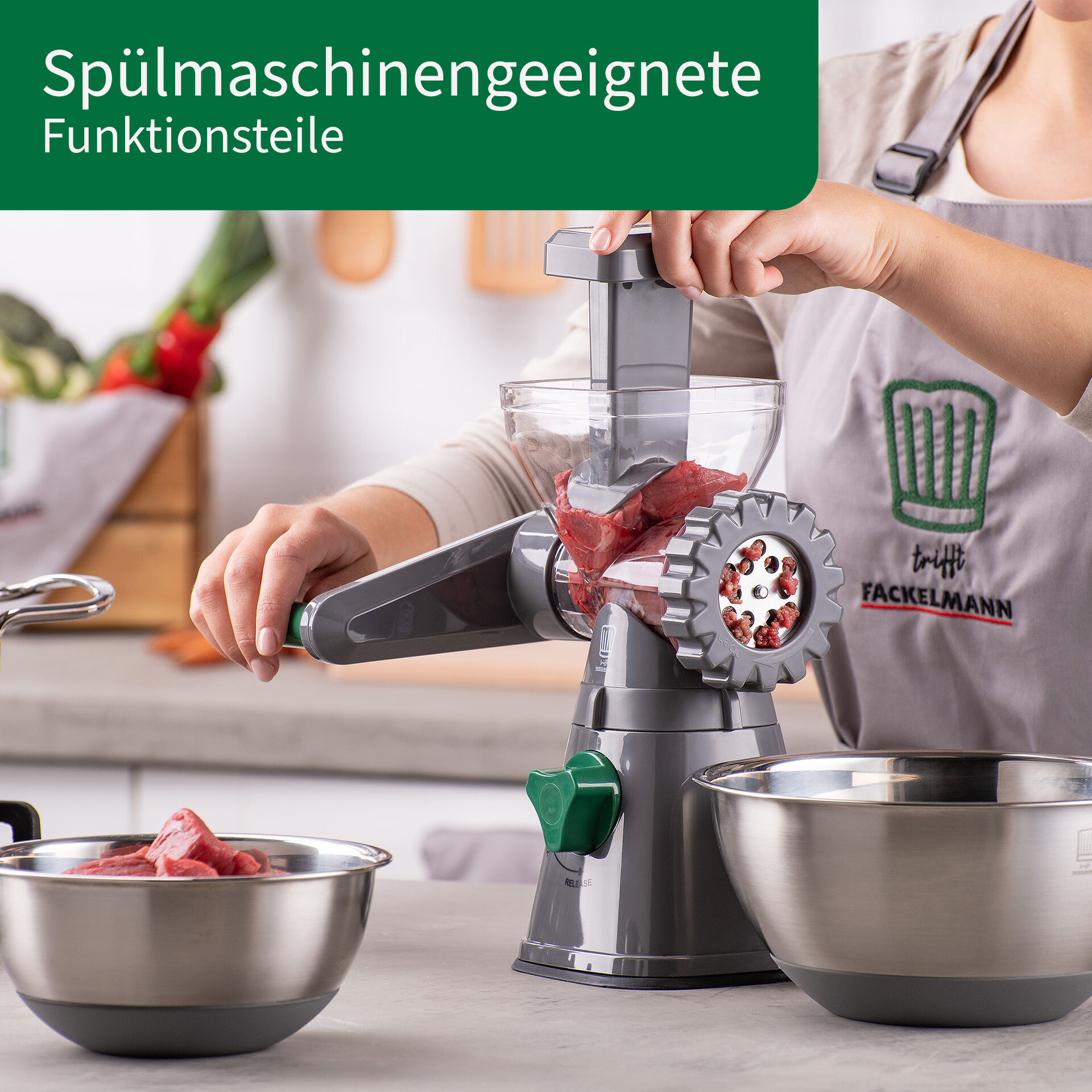 Fleischwolf mit Gebäckaufsatz, 6-teilig Fleischwolf mit Gebäckaufsatz, 6-teilig