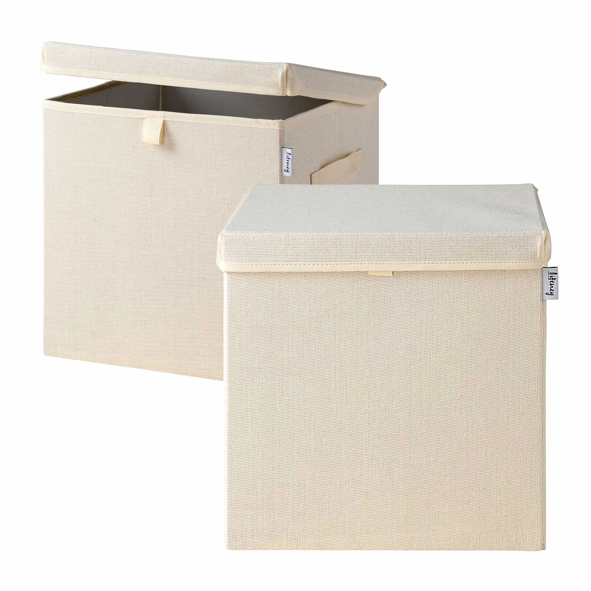 Aufbewahrungsbox 2er-Set, beige, mit Deckel, 33x33x33cm