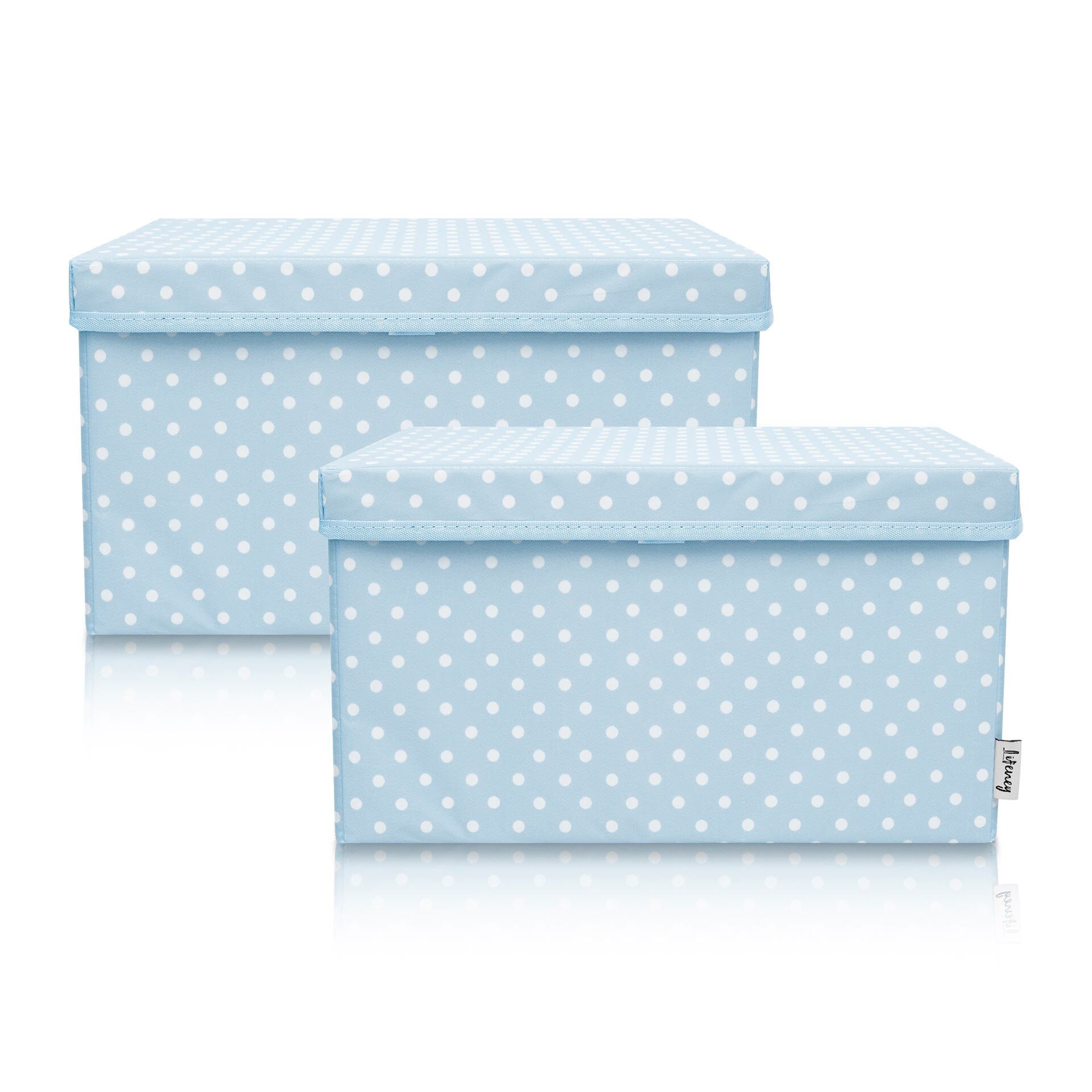 Aufbewahrungsbox 2er-Set, Punkte, hellblau, 25x37x21cm