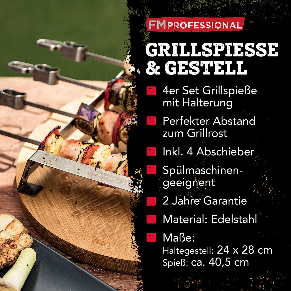 Grillspieße mit Halterung und Abstreifer