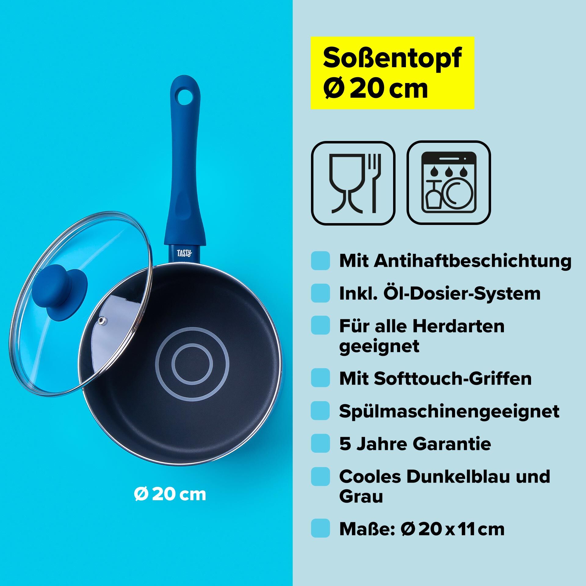 Soßentopf mit Glasdeckel, Ø20cm