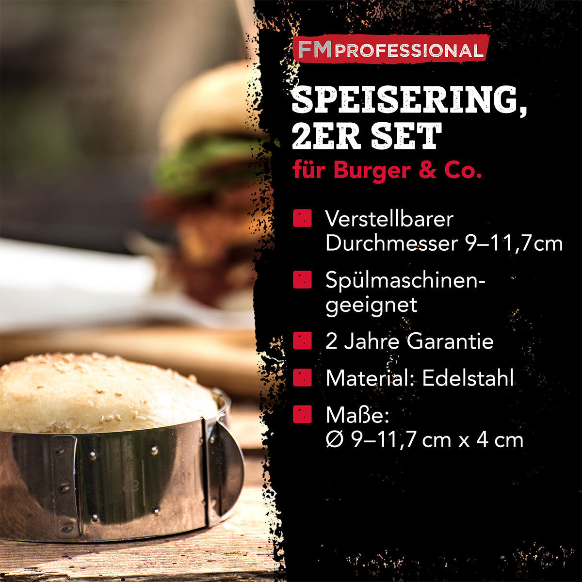 Burger- und Dessertringe, 2 St., Edelstahl, verstellbar