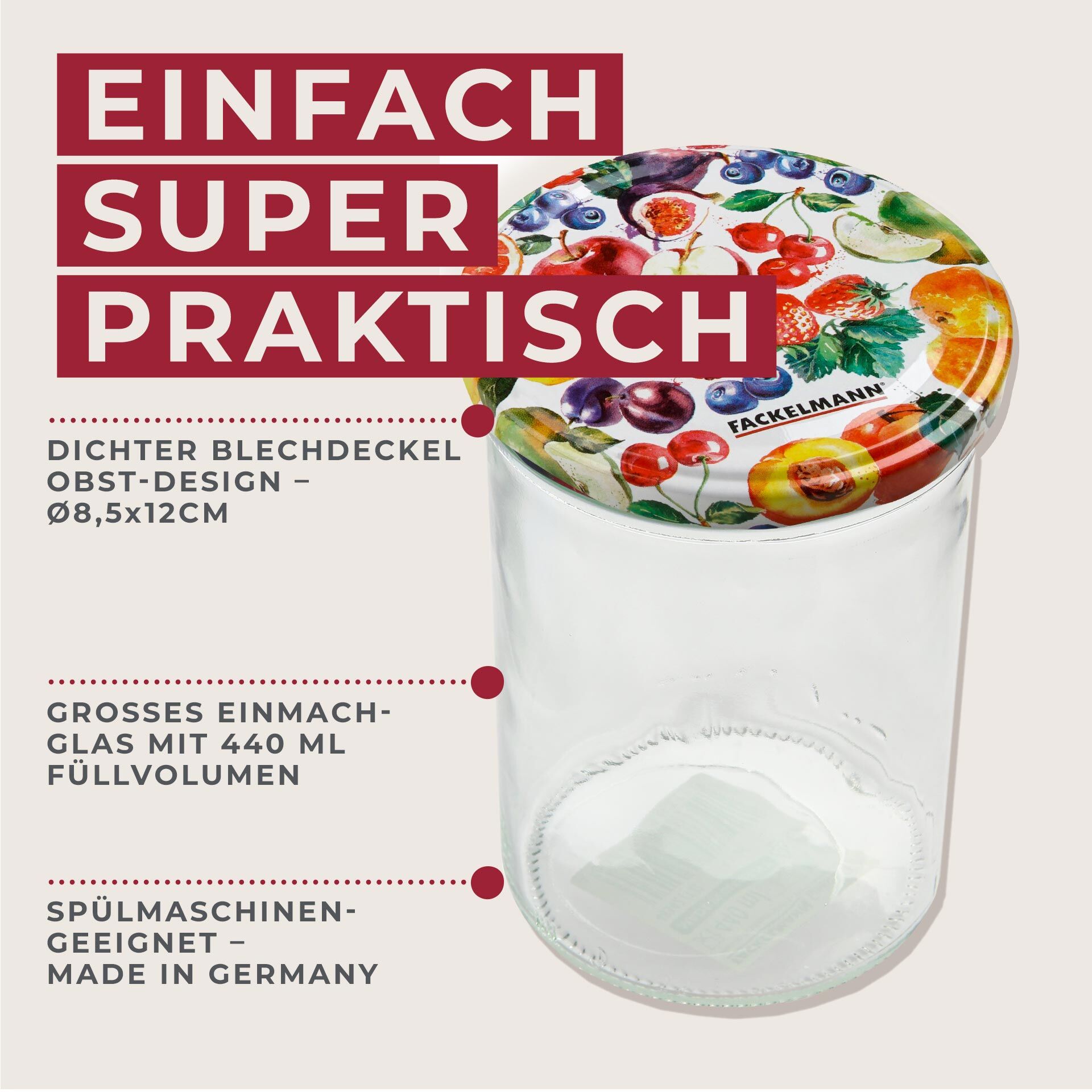 Einmachglas Beerendekor, 440ml