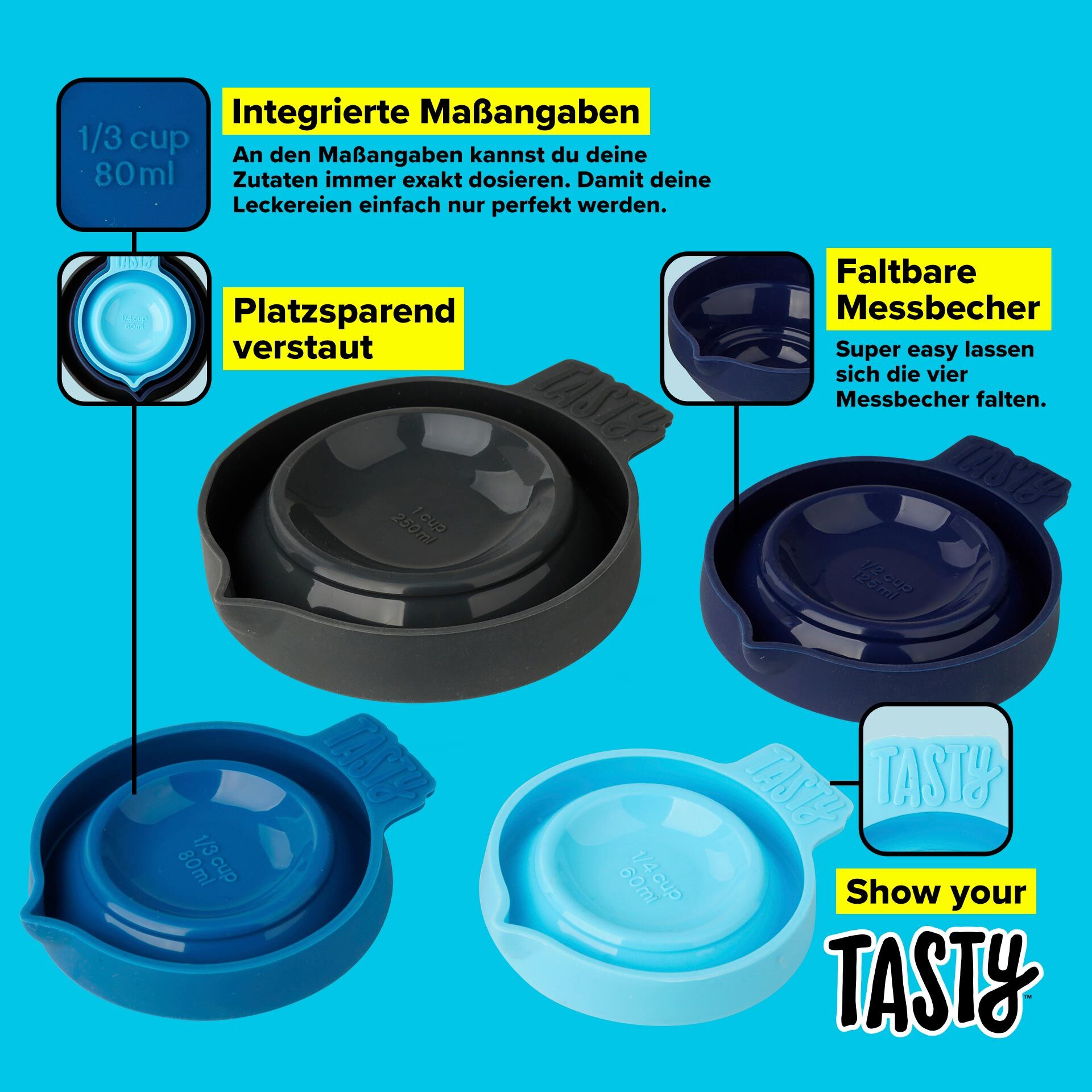 Messbecher faltbar, 4-teilig, Silikon