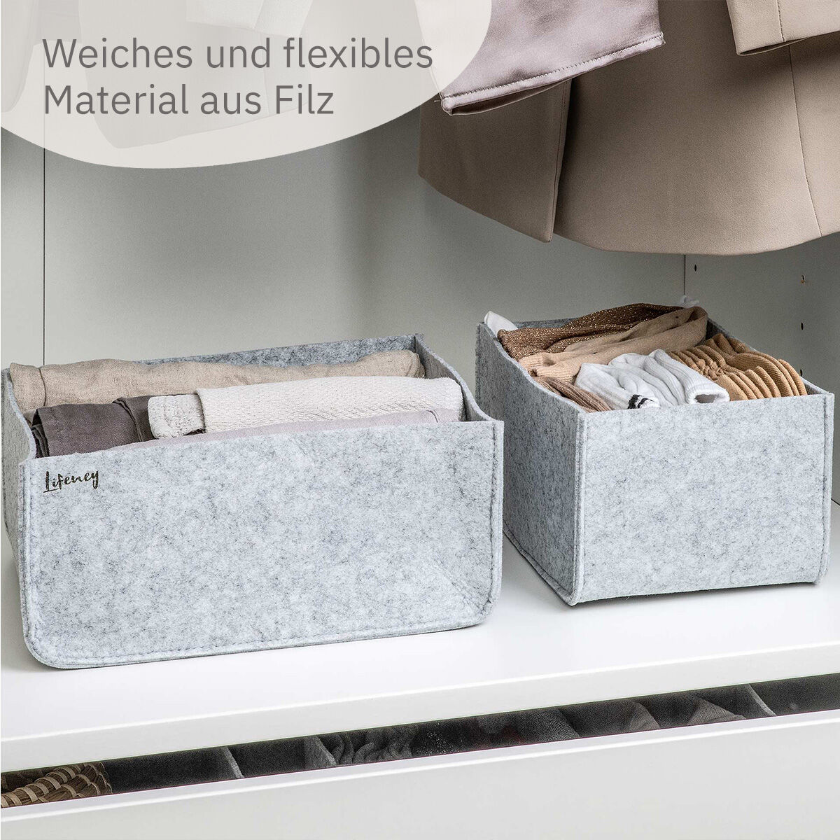 Organize your closet Schubladenorganizer, 8er Set, Filz, grau