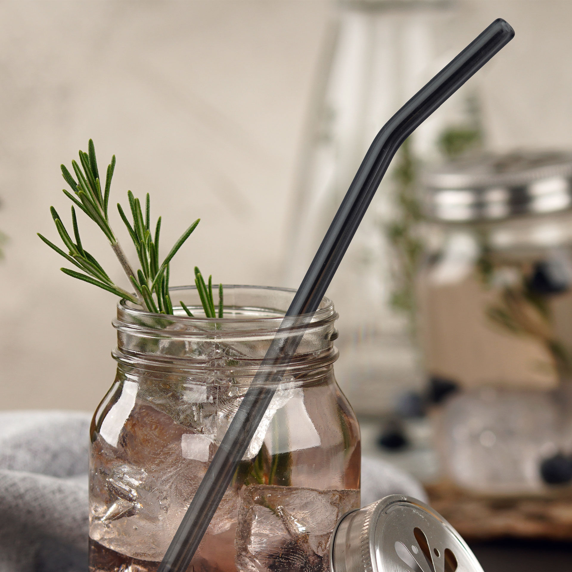 Strohhalm / Trinkhalm mit Bürste, 23,5 cm, Glas, 5-teilig