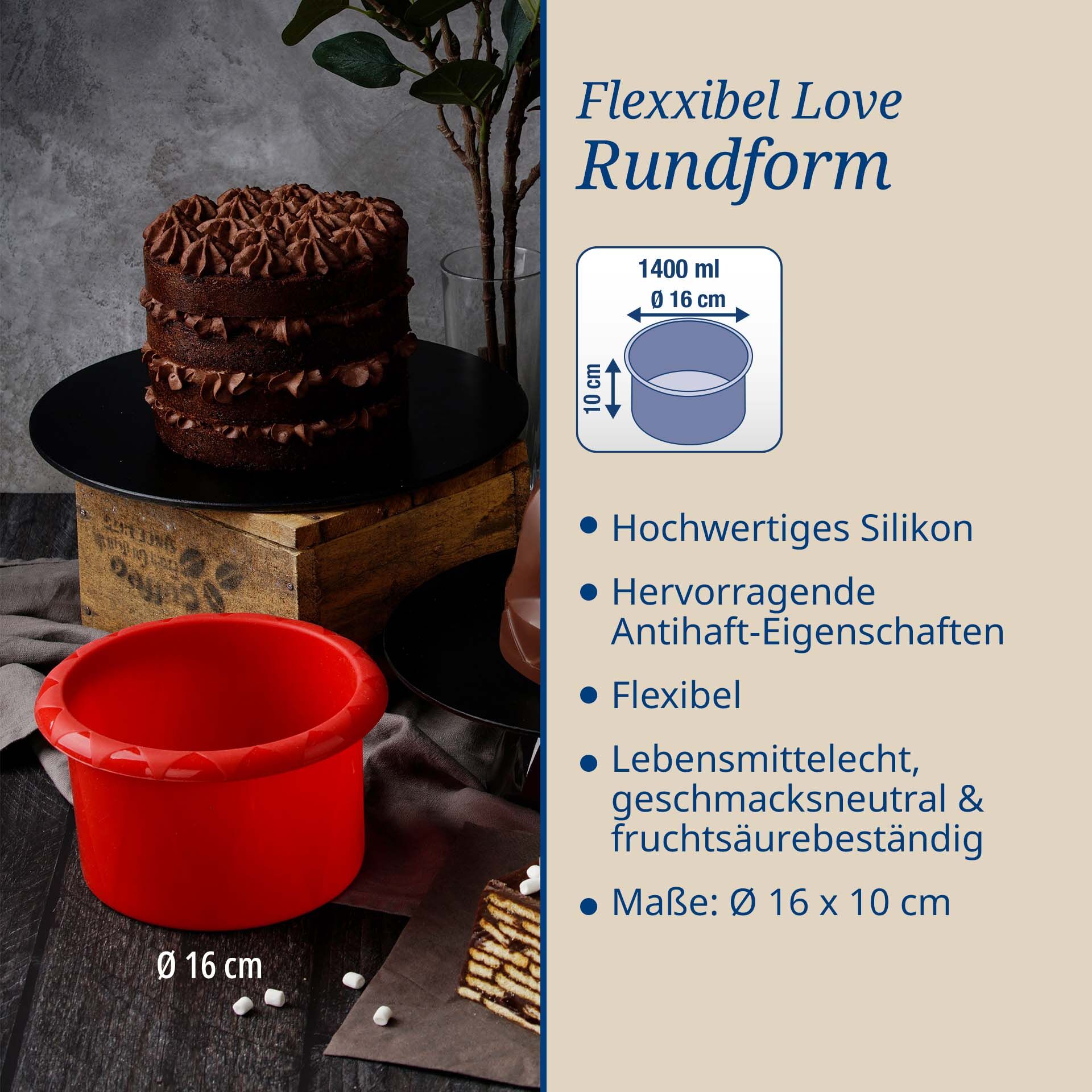 Backform rund Flexxibel Love, Ø16cm, Silikon