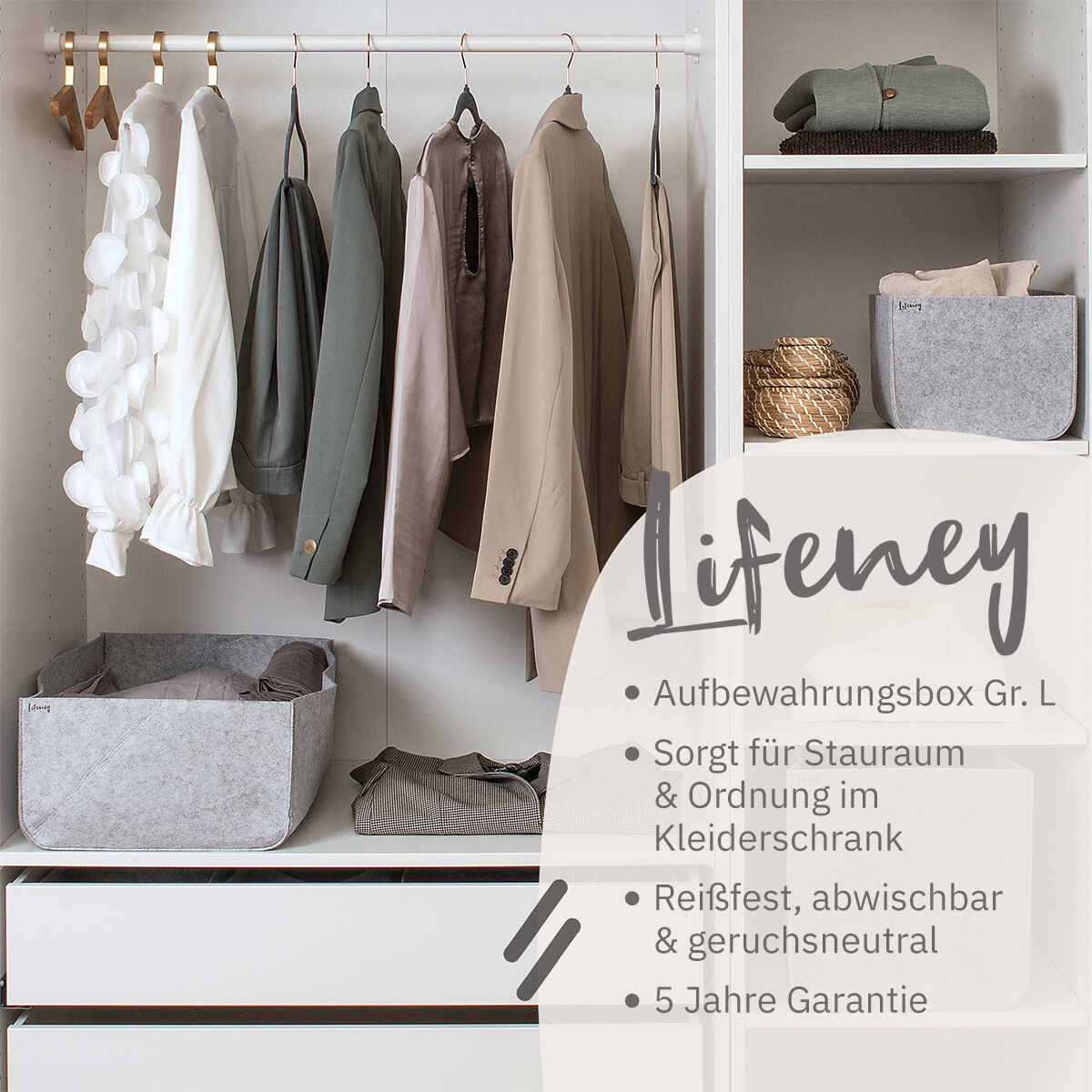 Organize your closet Aufbewahrungsbox, 54x37x21 cm, Filz, grau