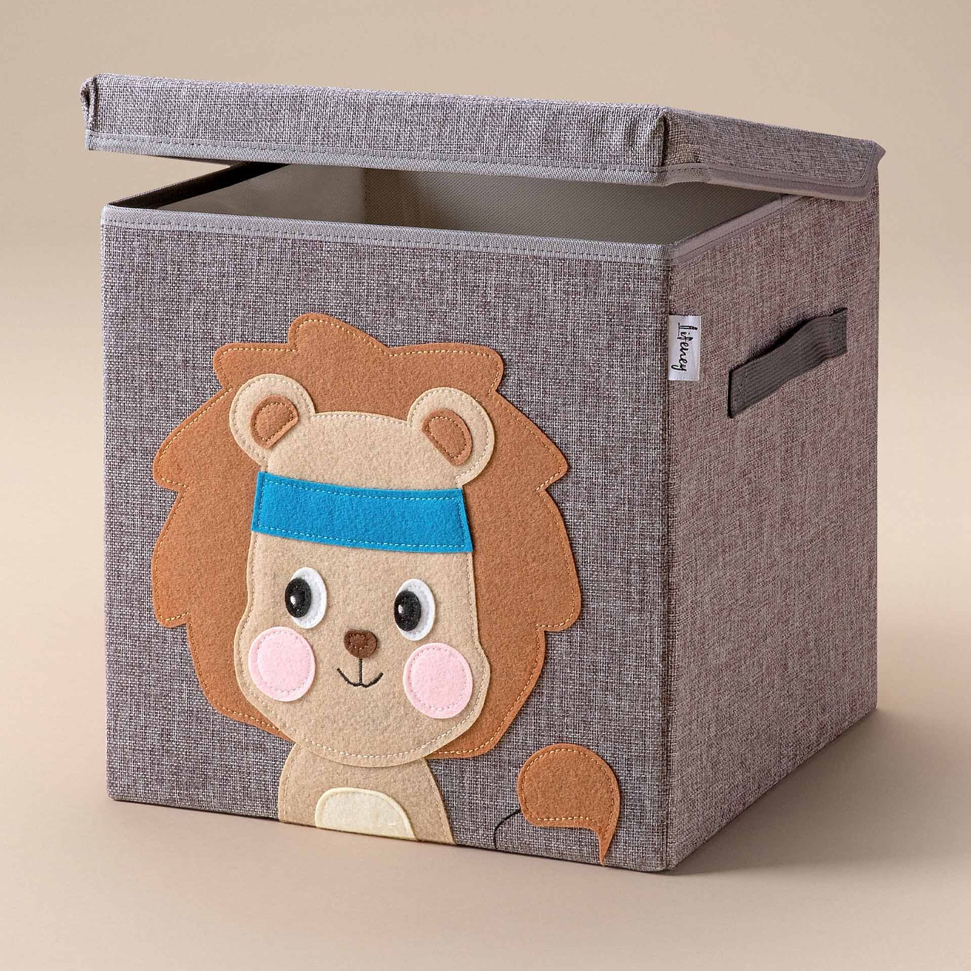 Aufbewahrungsbox mit Deckel, Löwe, grau, 33x33x33cm