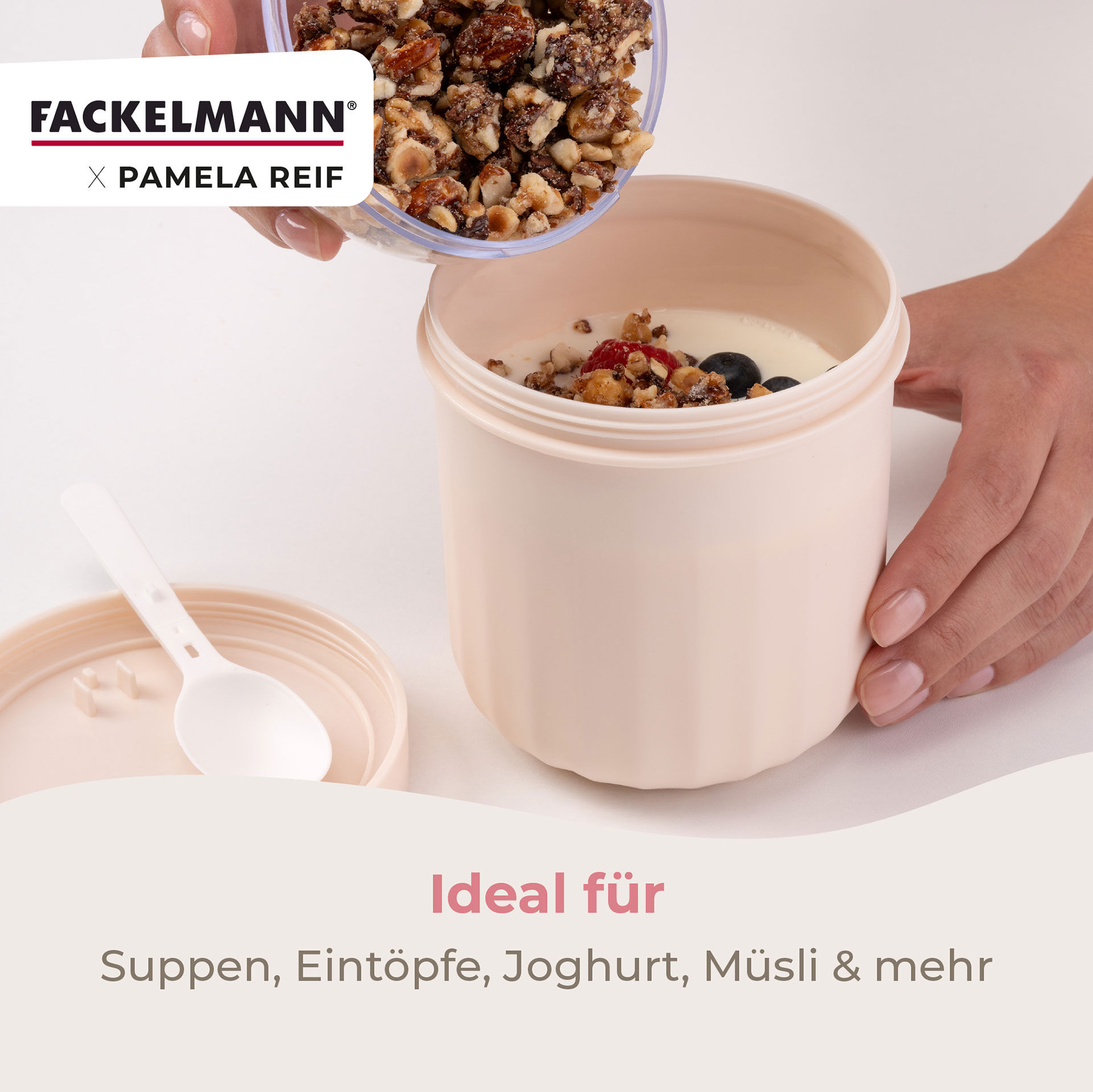 Pamela Reif Müsli to go Becher inkl. Löffel, 500ml, beige