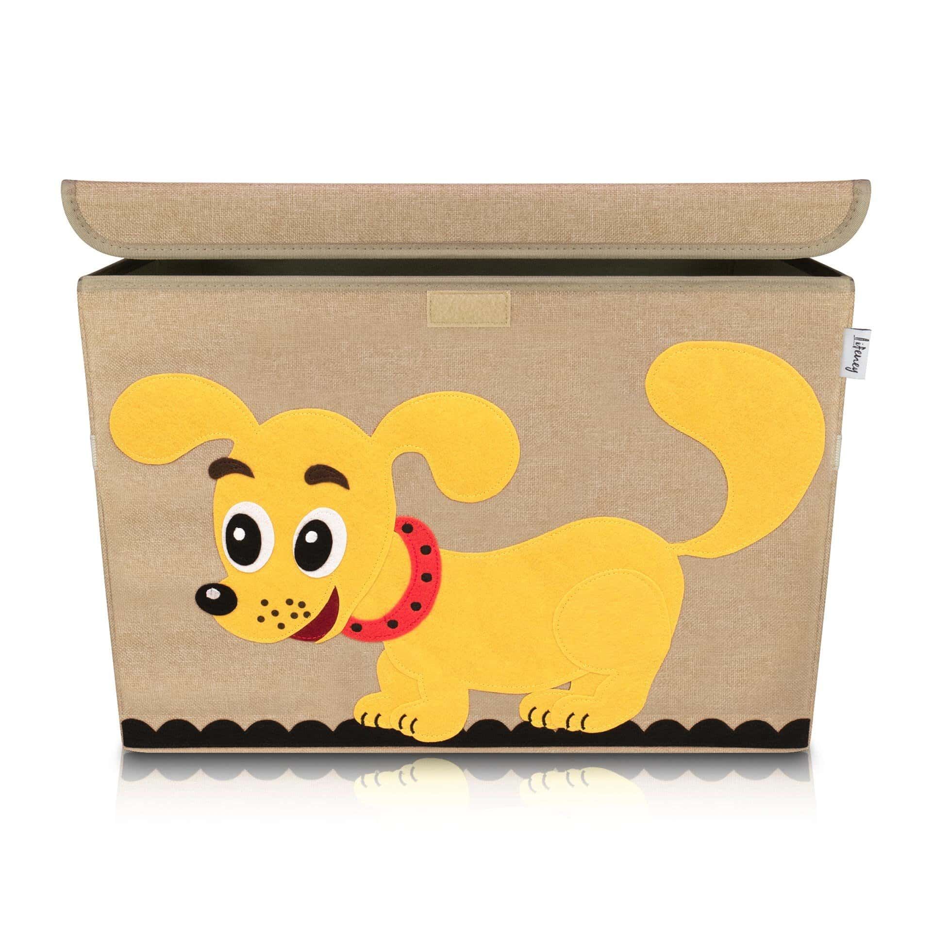 Aufbewahrungsbox mit Deckel, Hund, braun, groß, 51x36x36cm
