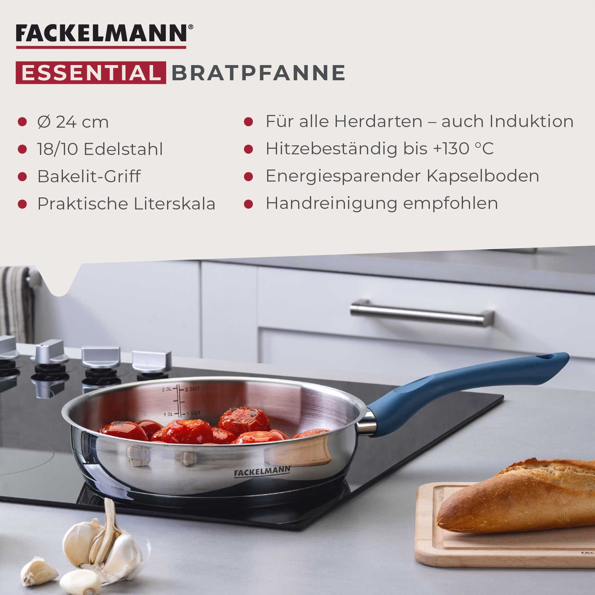 Bratpfanne Essential, Ø24cm, Edelstahl, blau