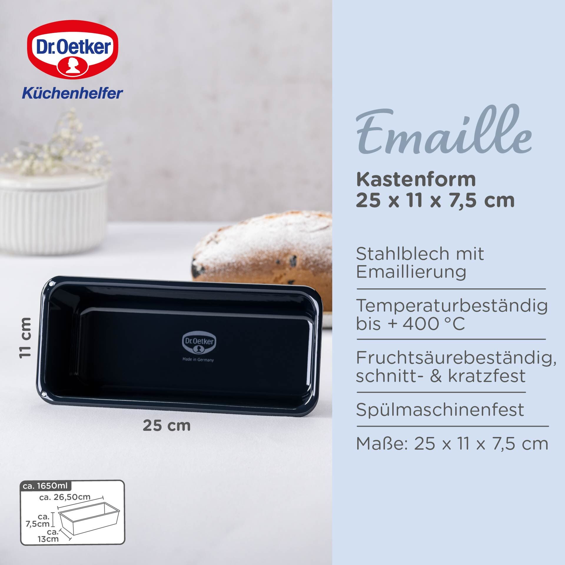 Kastenform Back-Liebe Emaille, 25cm