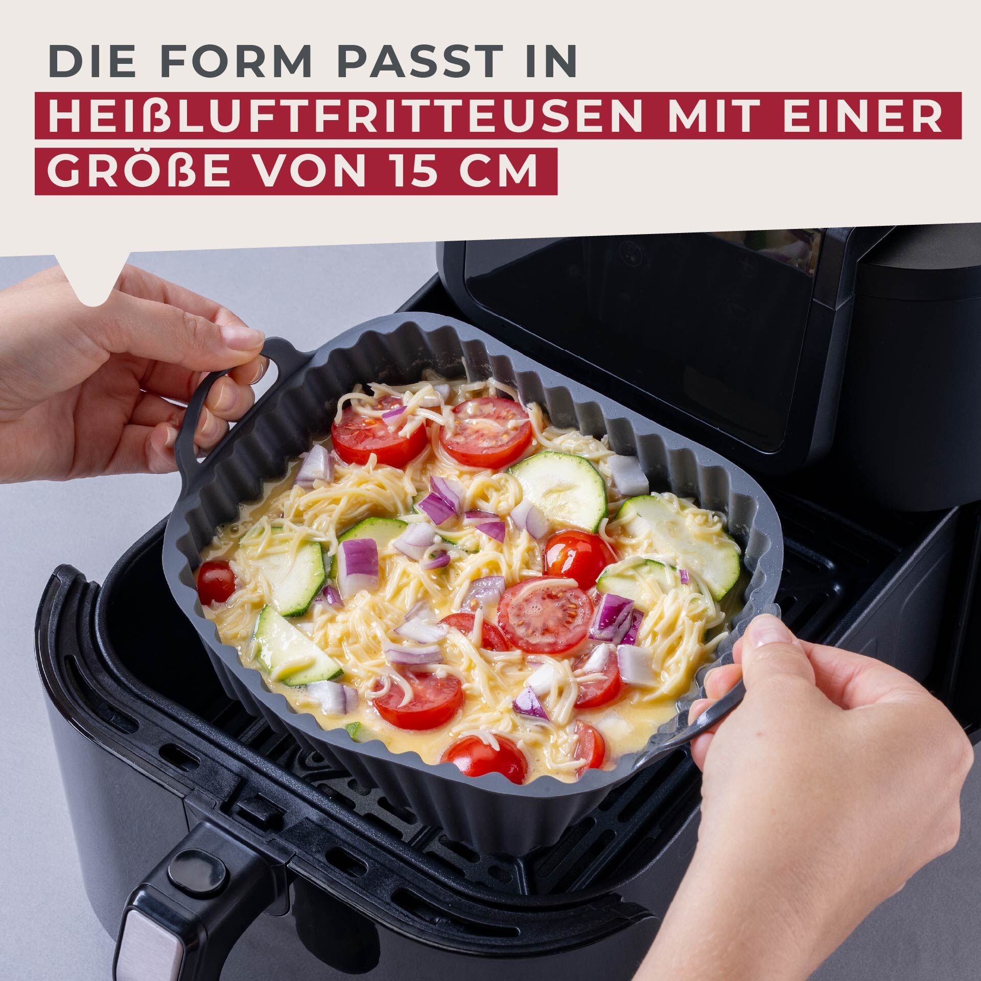 Silikonform für Heißluftfritteuse eckig, 15x15x5cm