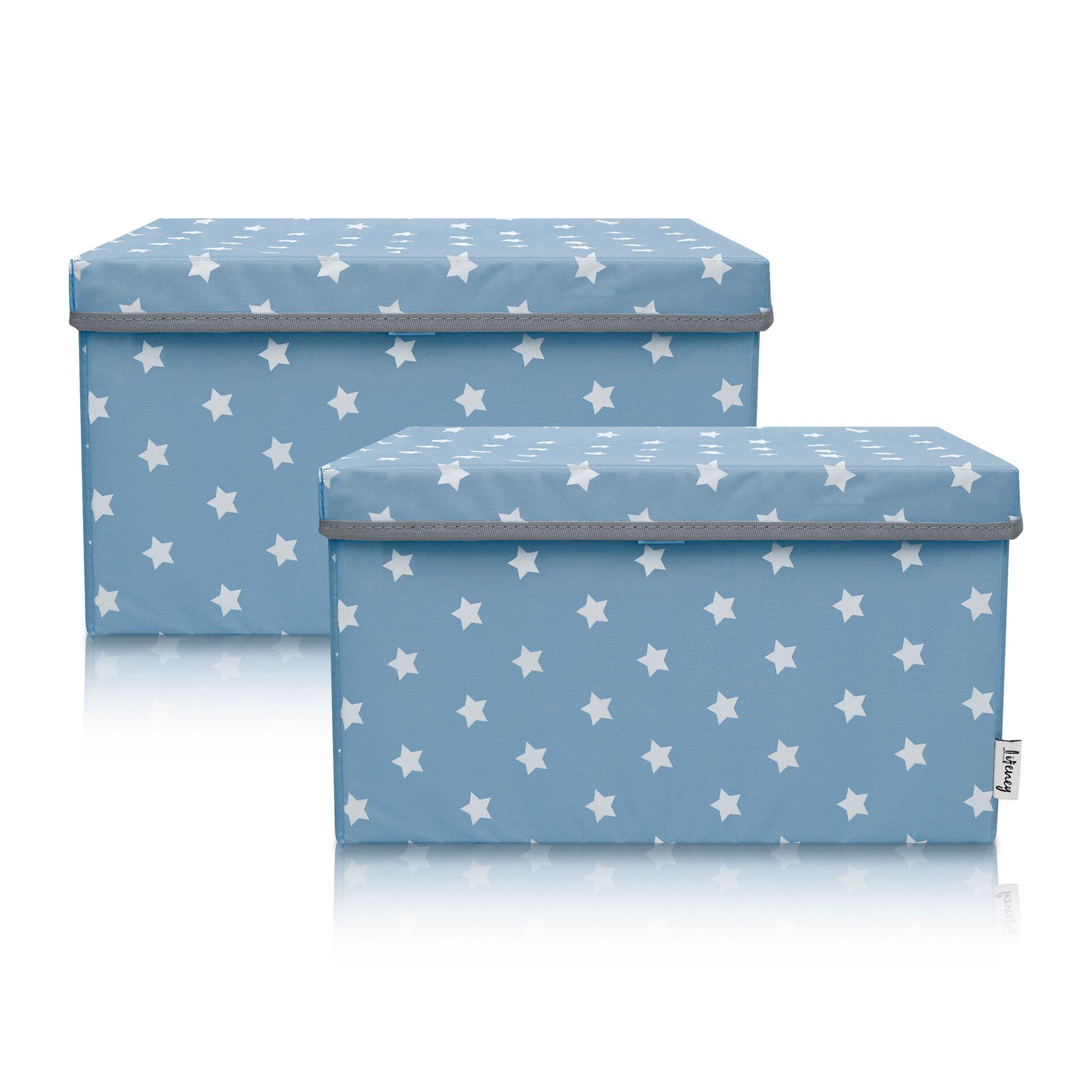 Aufbewahrungsbox 2er-Set, Sterne türkis, 25x37x21cm