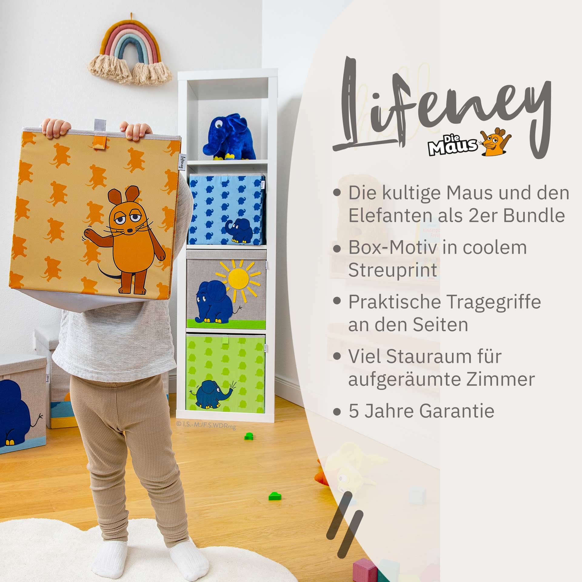 Aufbewahrungsbox 2er-Set DieMaus & Elefant, 33x33x33cm