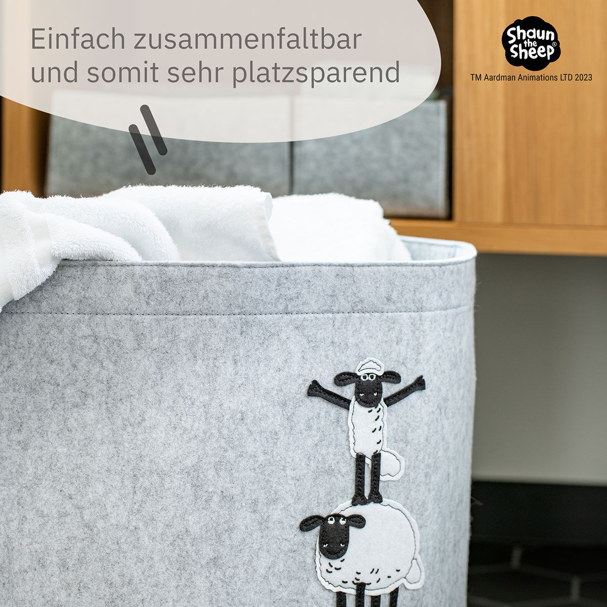 Aufbewahrungskorb Shaun und Freunde, Filz, 43,5x46cm