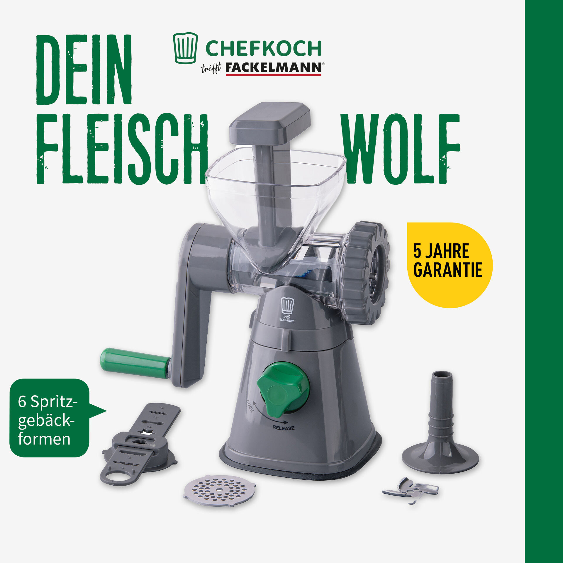 Fleischwolf mit Gebäckaufsatz, 6-teilig Fleischwolf mit Gebäckaufsatz, 6-teilig