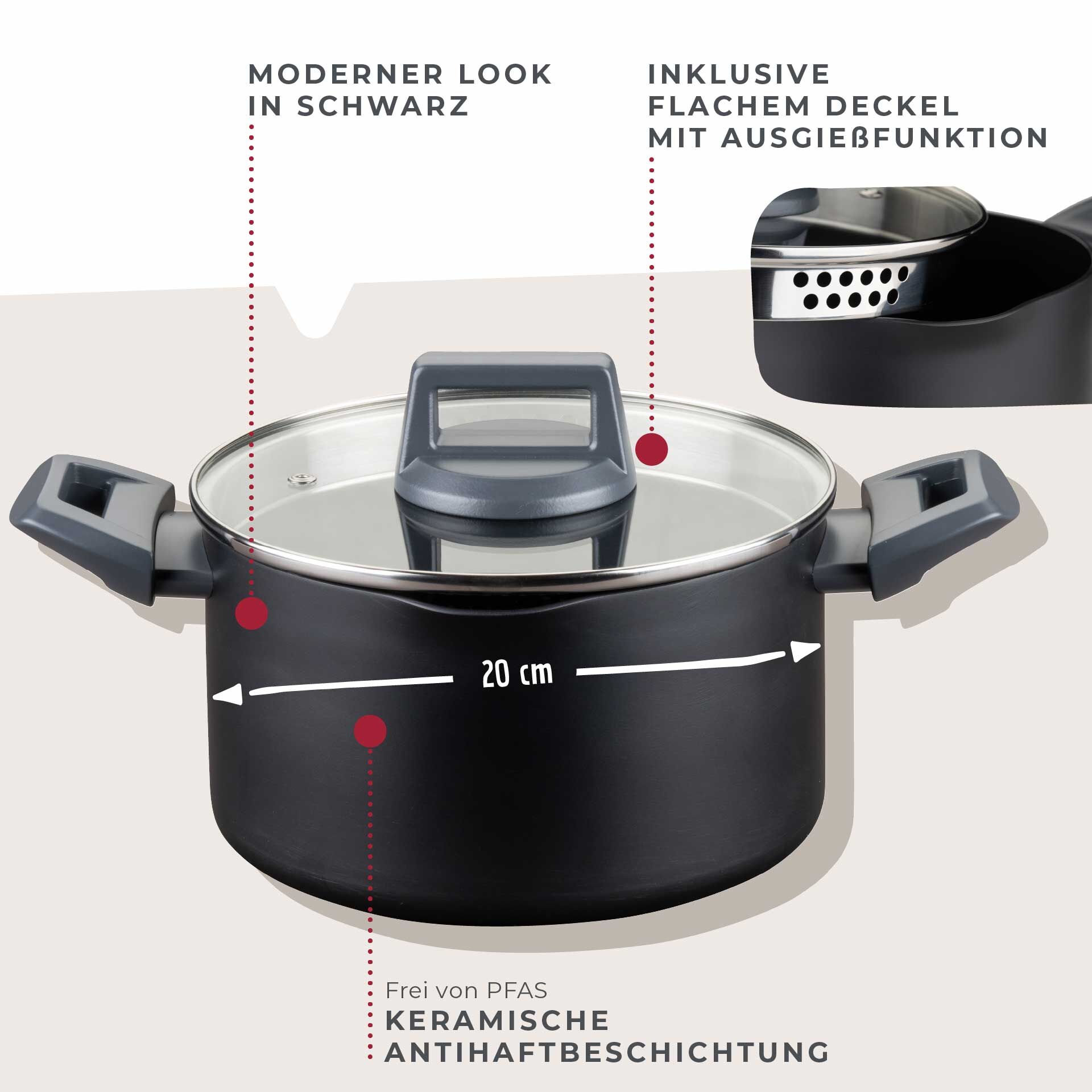 Kochtopf mit Deckel Statement, antihaft, Ø20cm