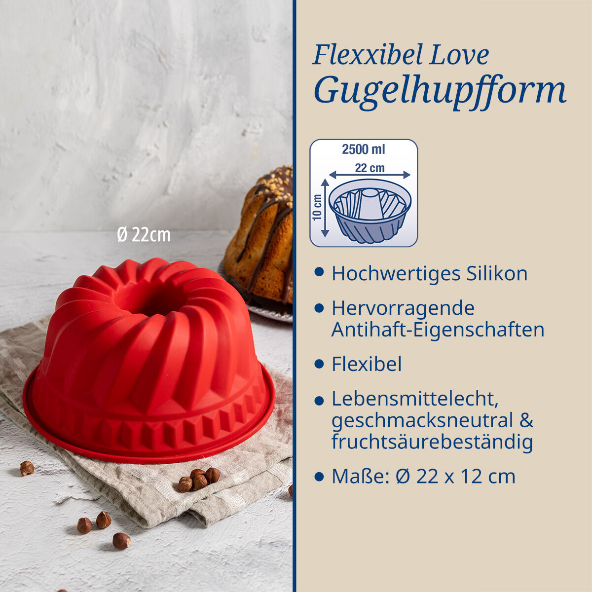 Gugelhupfform Flexxibel Love, Ø22cm, Silikon