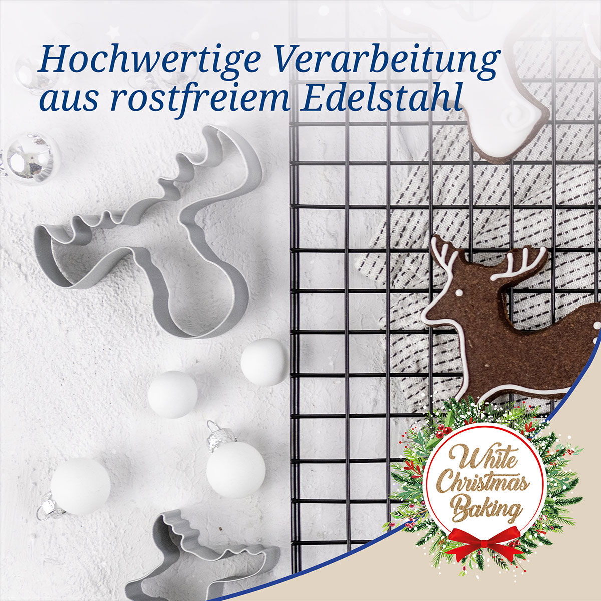 Ausstecher Hirsch und Elch White Christmas Baking, 3-teilig