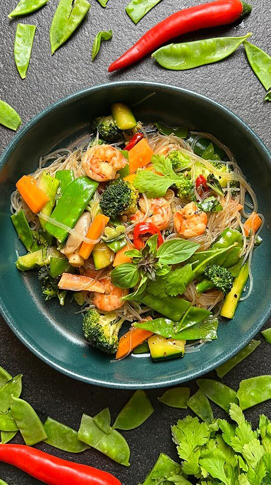 Wokgemüse mit Glasnudeln & Shrimps