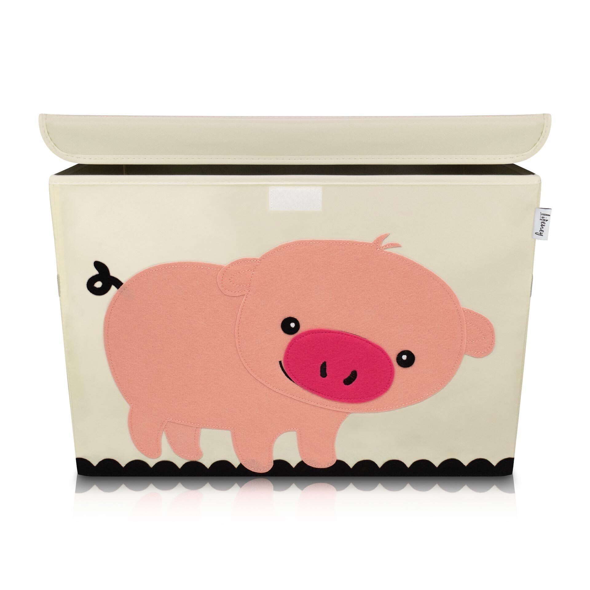 Aufbewahrungsbox mit Deckel, Schwein, beige, groß, 51x36x36cm