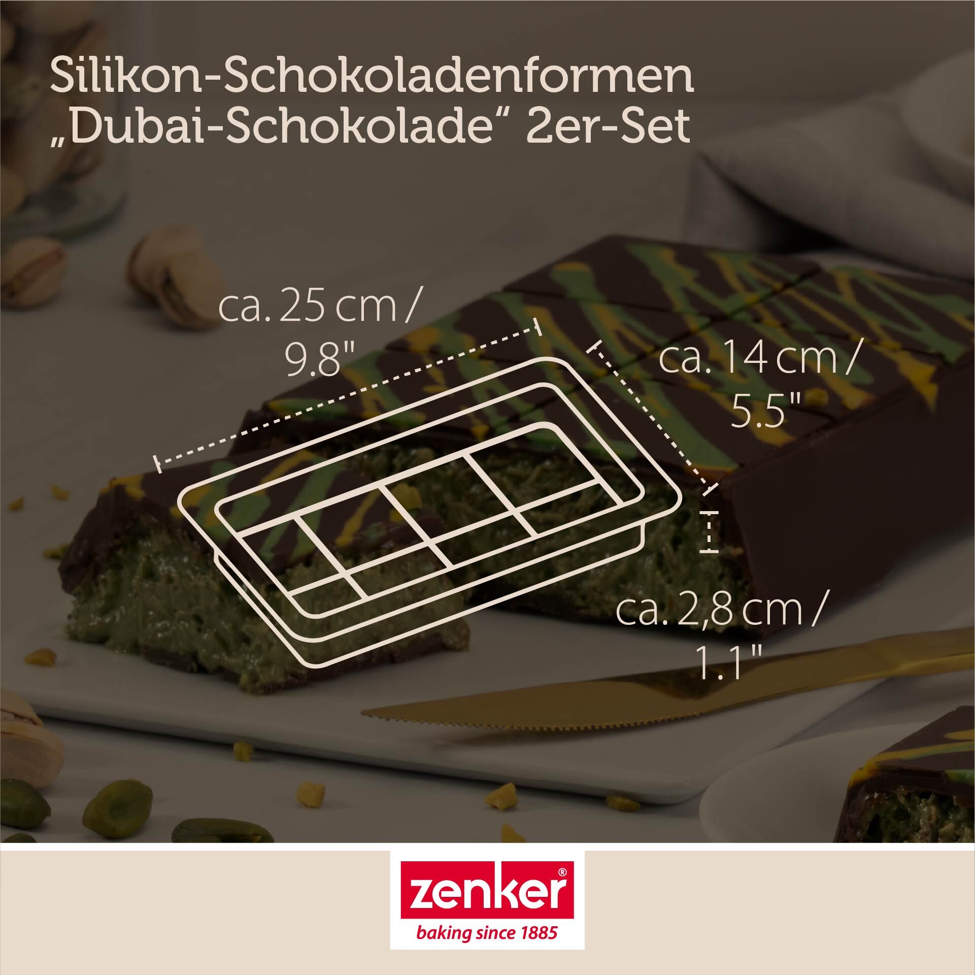 Schokoladenform Dubai-Schokolade, Silikon, 2 Stück