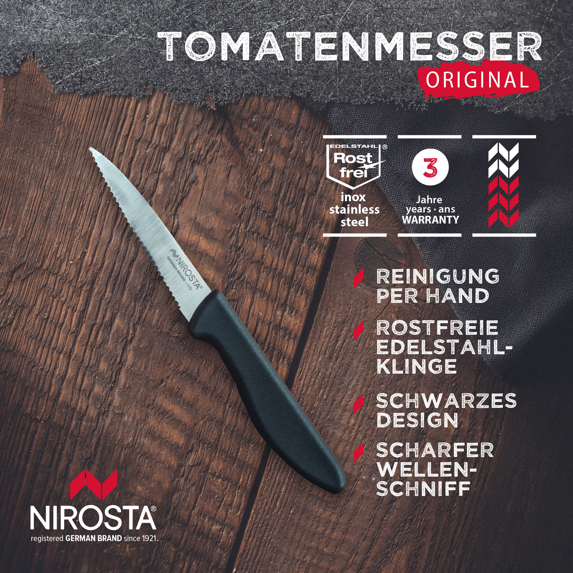 Tomatenmesser Original, 8,5cm Edelstahl-Klinge, gezahnt