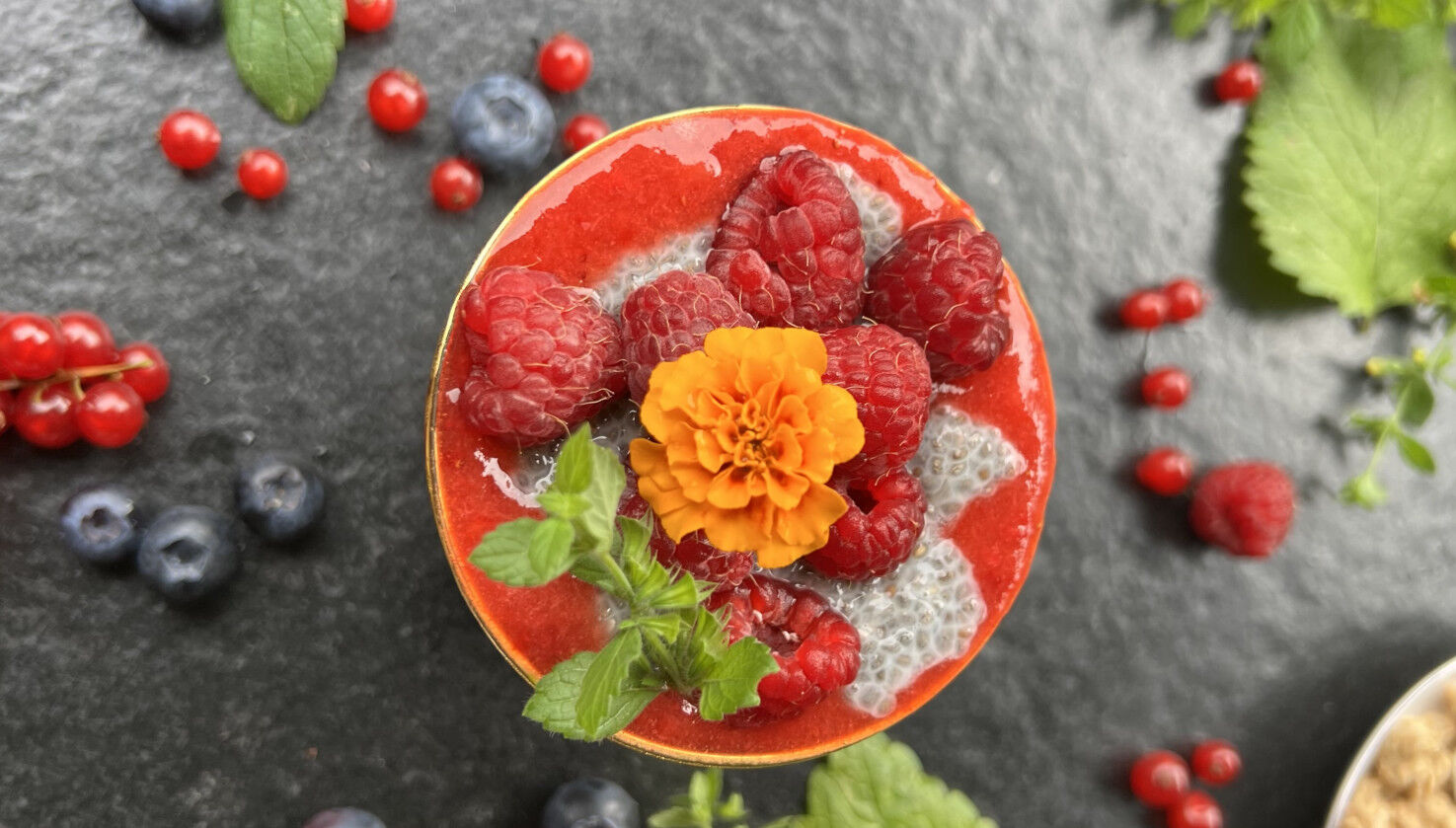 Himbeer-Heidelbeer-Chiapudding