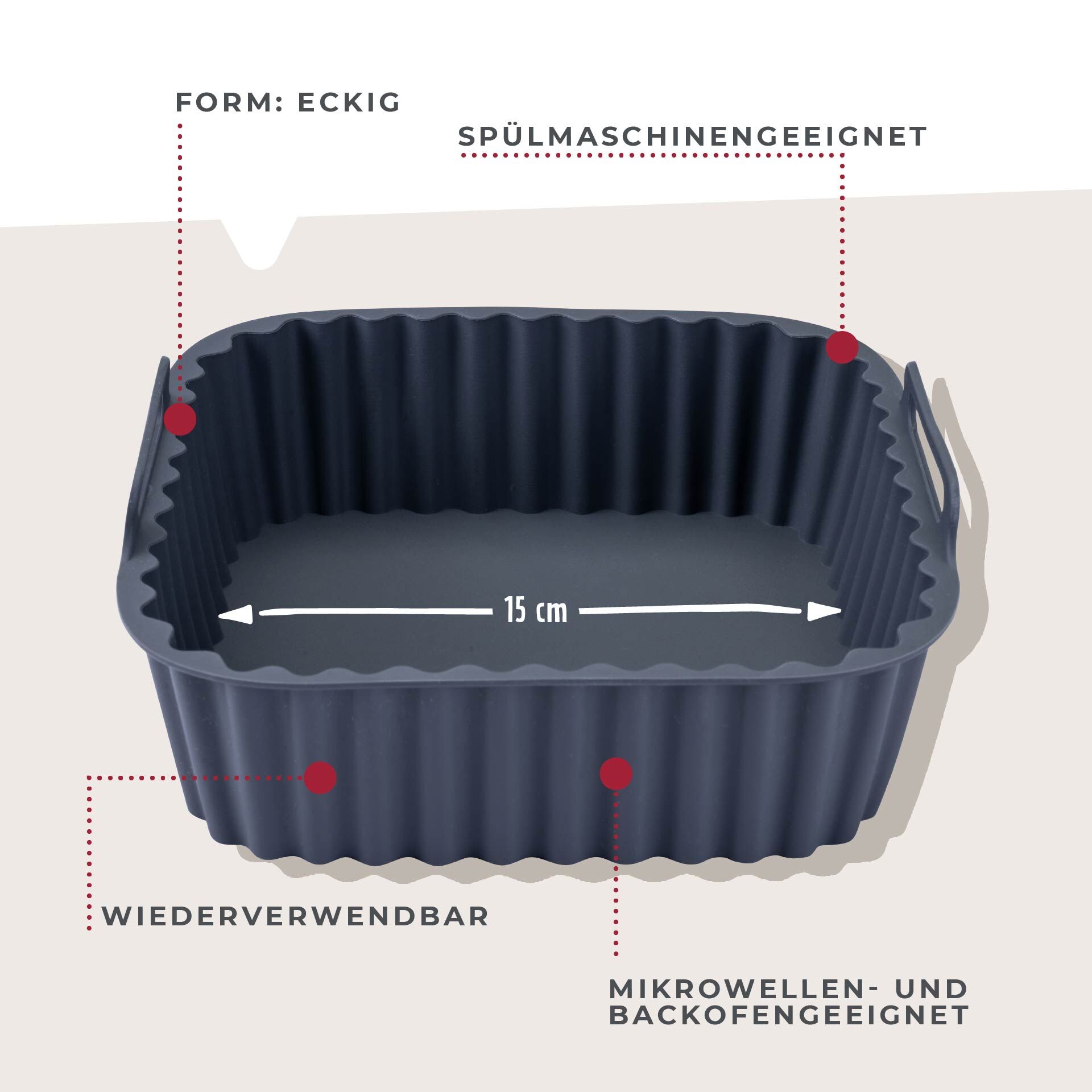 Silikonform für Heißluftfritteuse eckig, 15x15x5cm