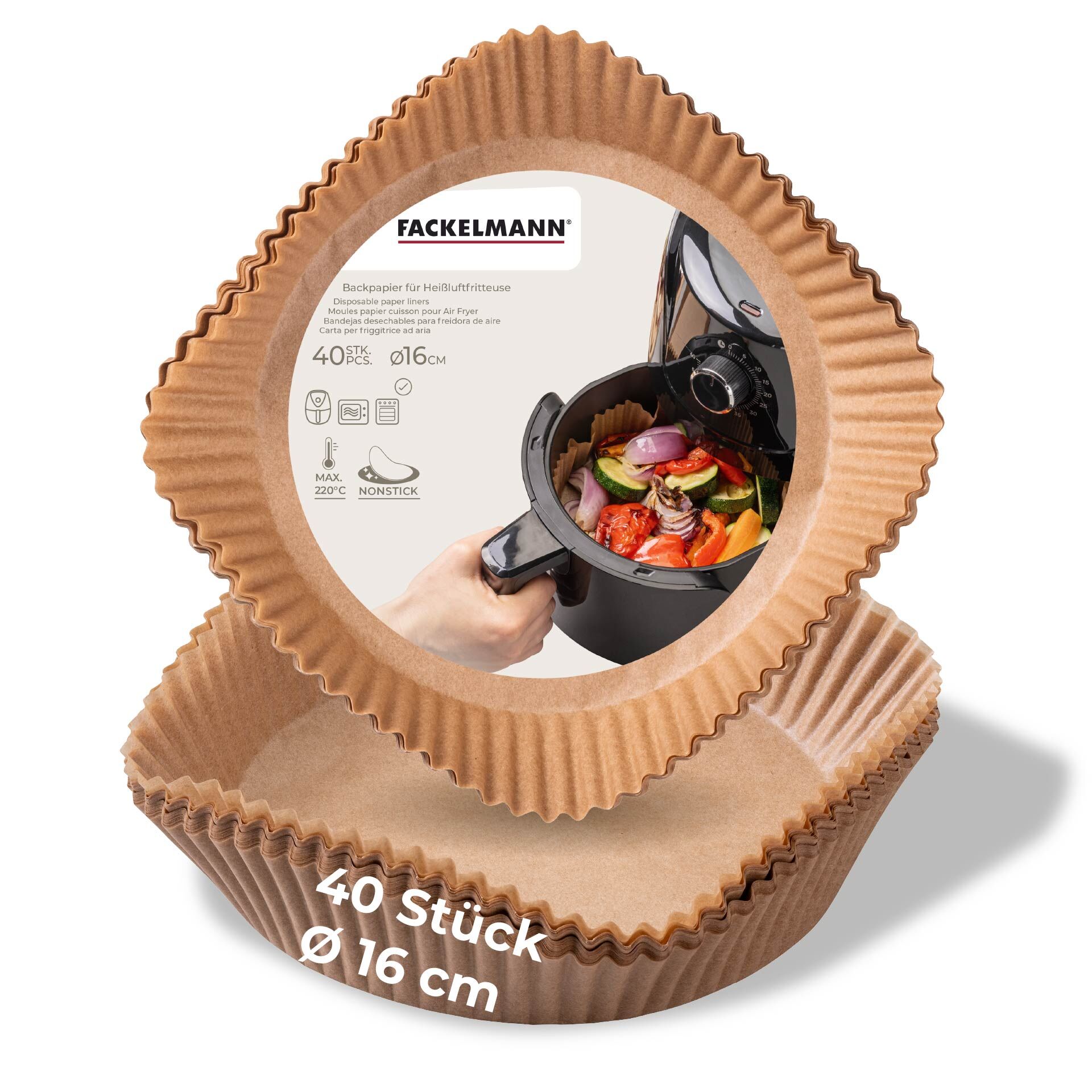 Backpapier für Heißluftfritteuse, rund, 16x16x4,5cm, 40 Stk.
