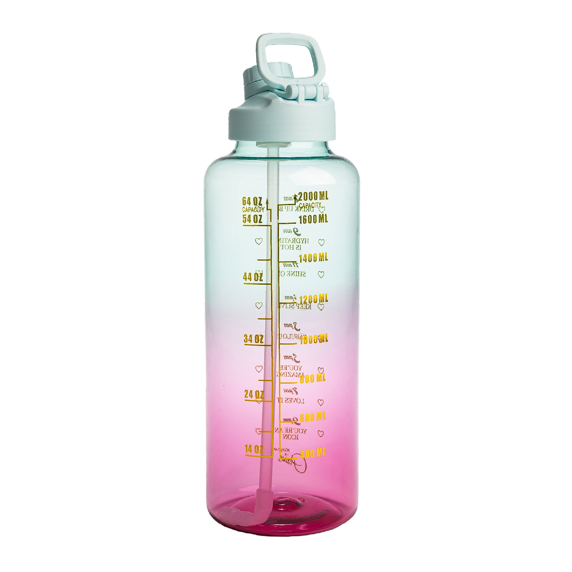 Motivations-Trinkflasche Pink/Blau, 2L