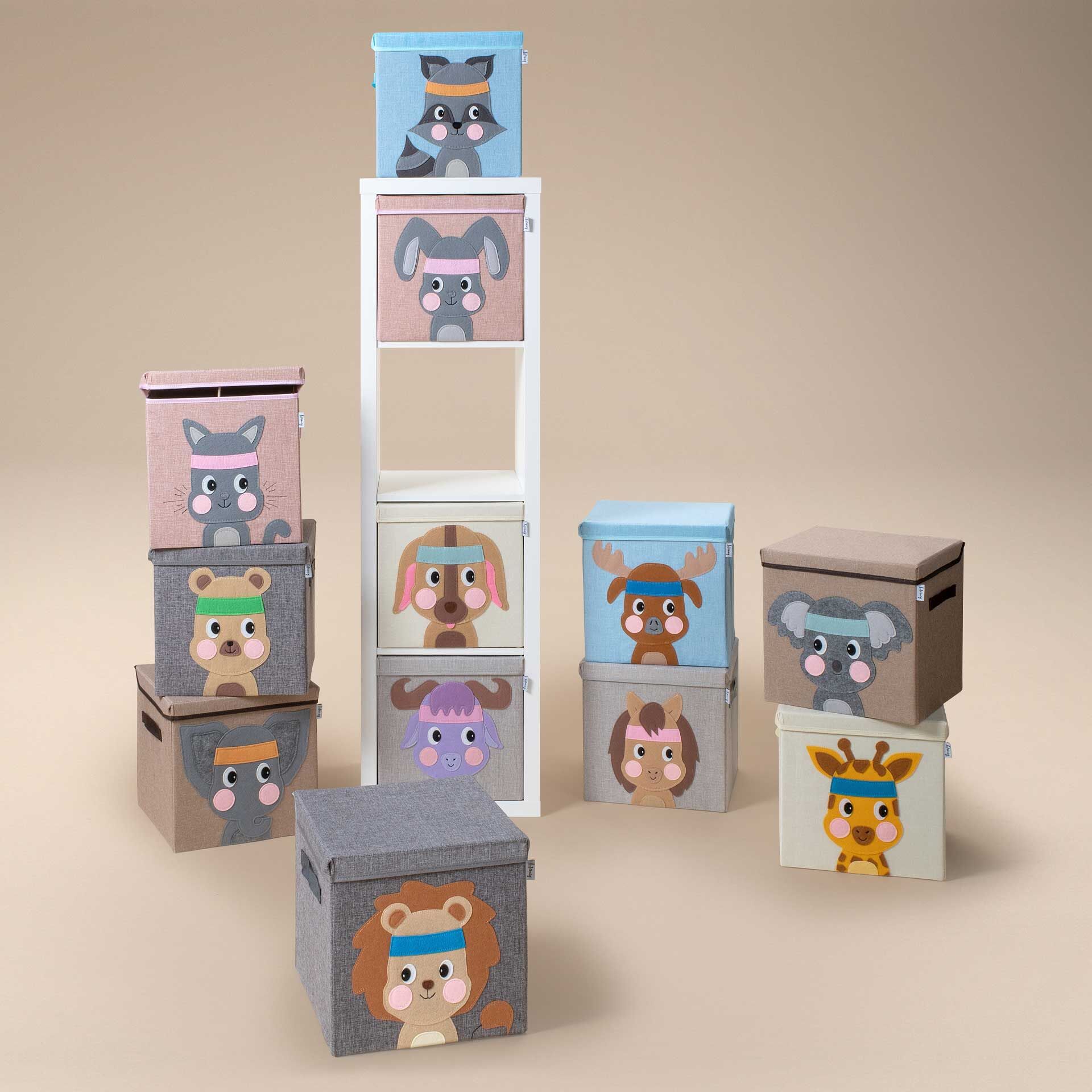 Aufbewahrungsbox mit Deckel, Löwe, grau, 33x33x33cm