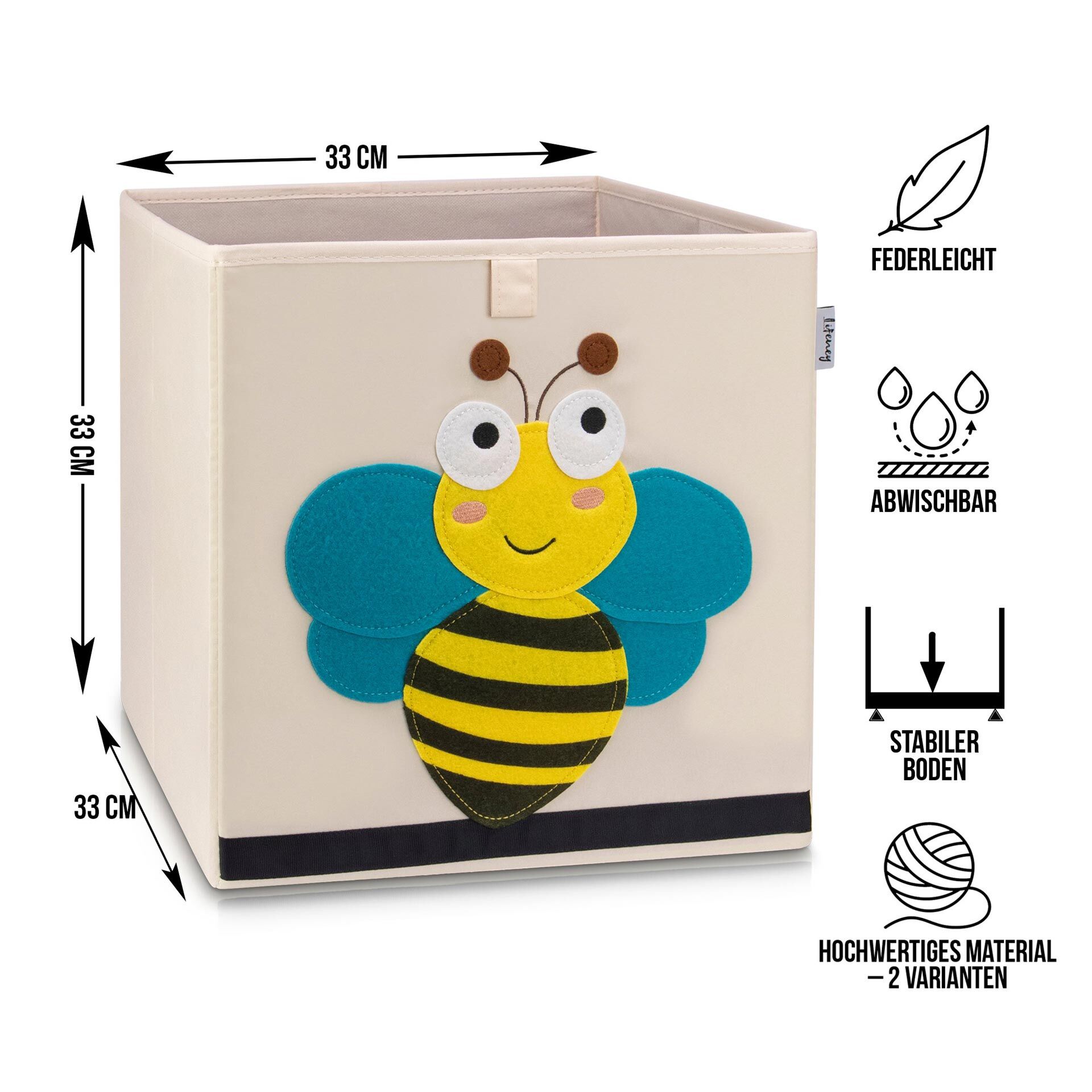 Aufbewahrungsbox 3er-Set Biene Hund & Schweinchen, beige, 33x33x33cm